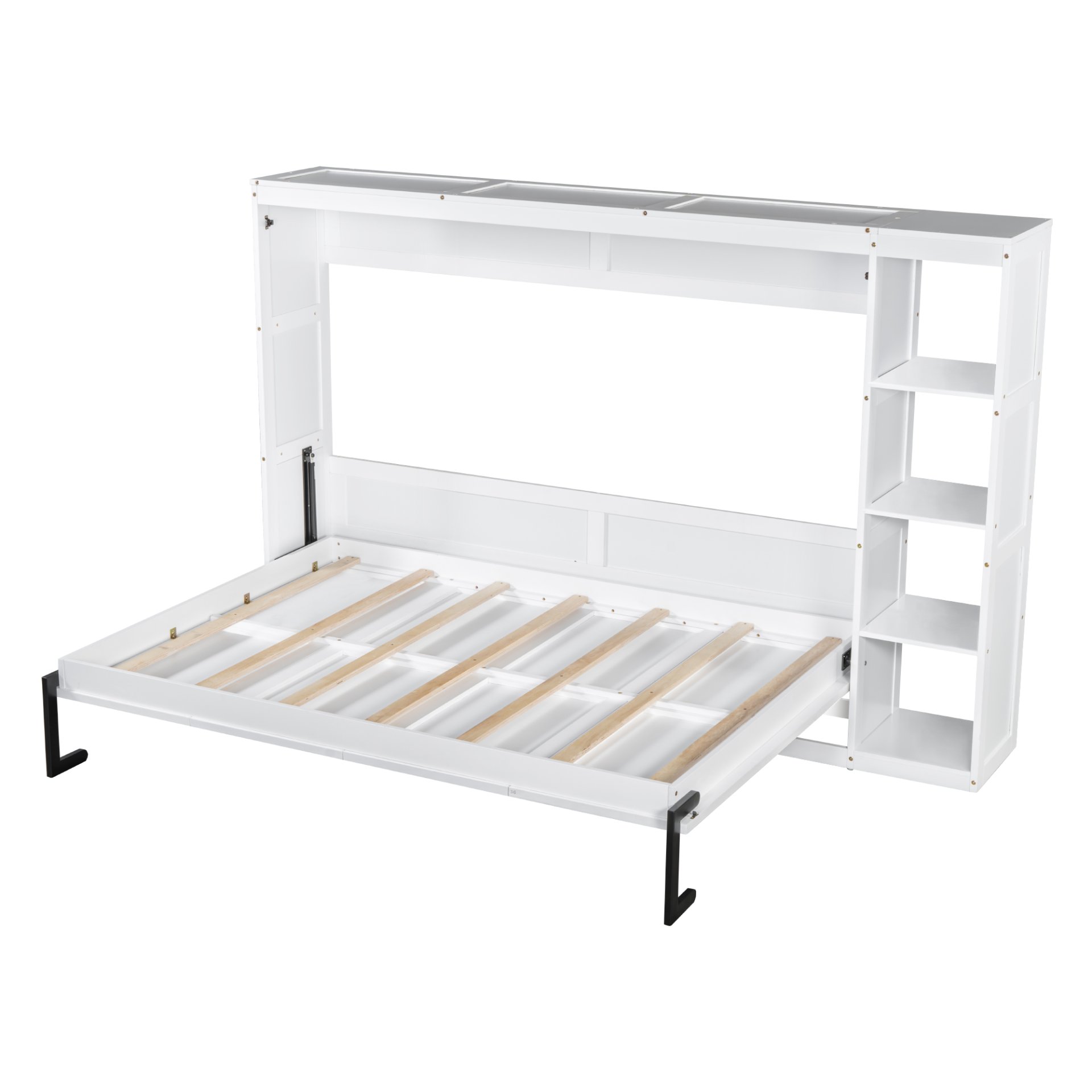 Full Size Murphy Bed With Bookshelf And Storage - White - Image 15