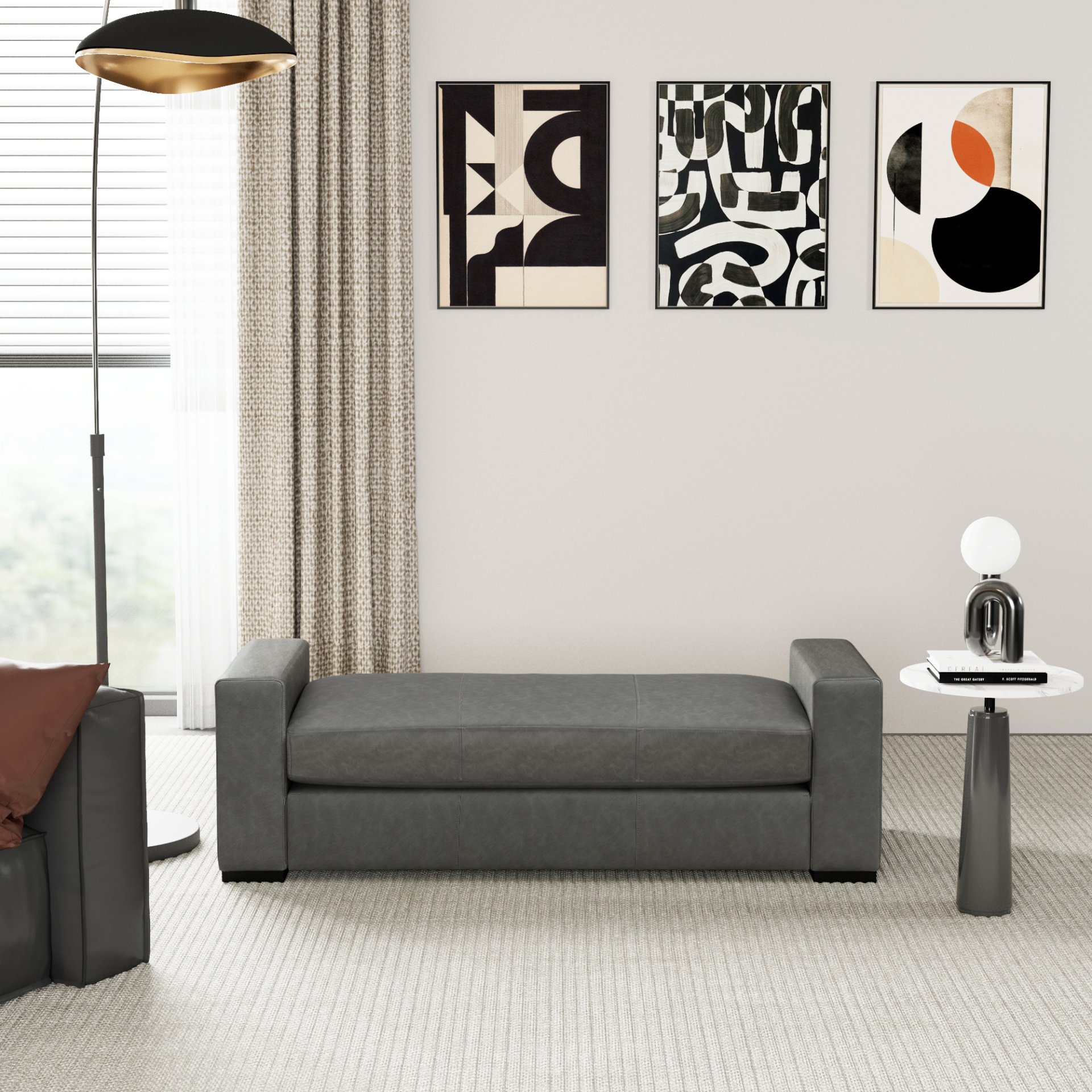 Ottoman With Unique Armrest Design For Living Spaces - Gray - Image 2