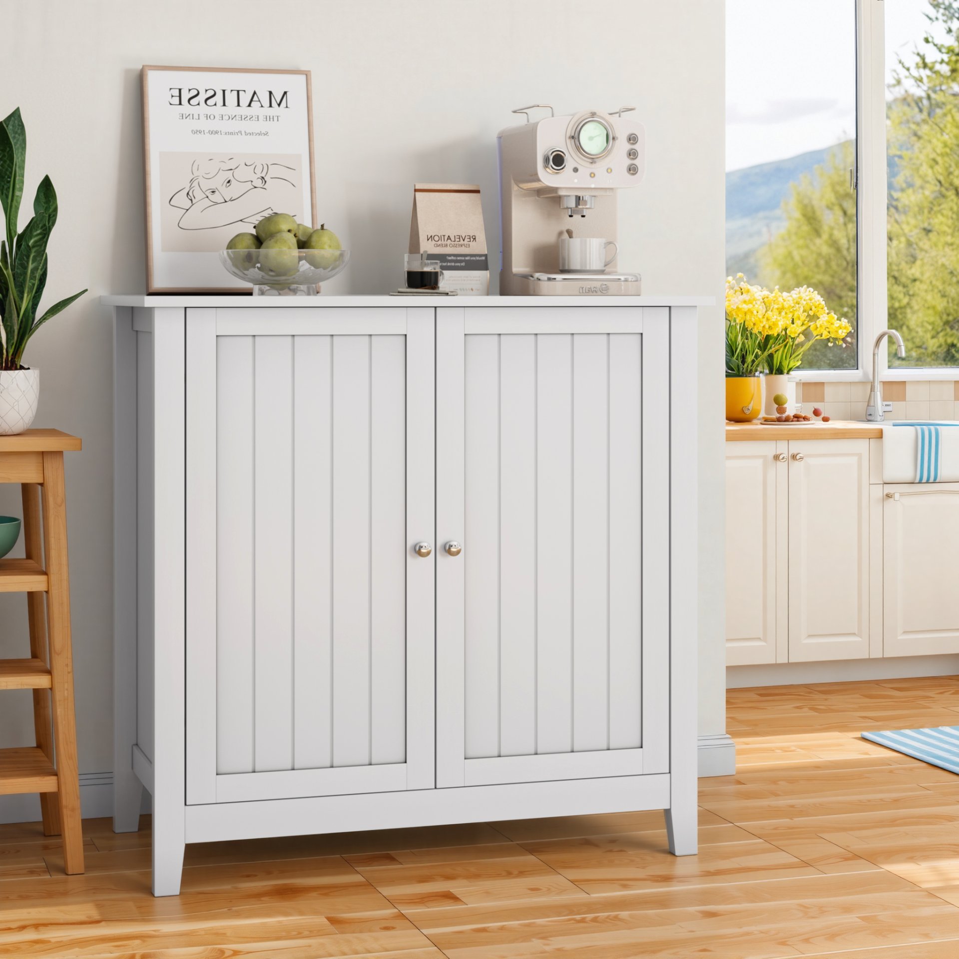 Mid Century Modern Double Door Storage Cabinet With Knobs - White - Image 2