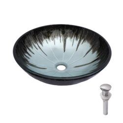 Crackle Vessel Sink With Pop Up Drain, Oval Bathroom Basin - Gray