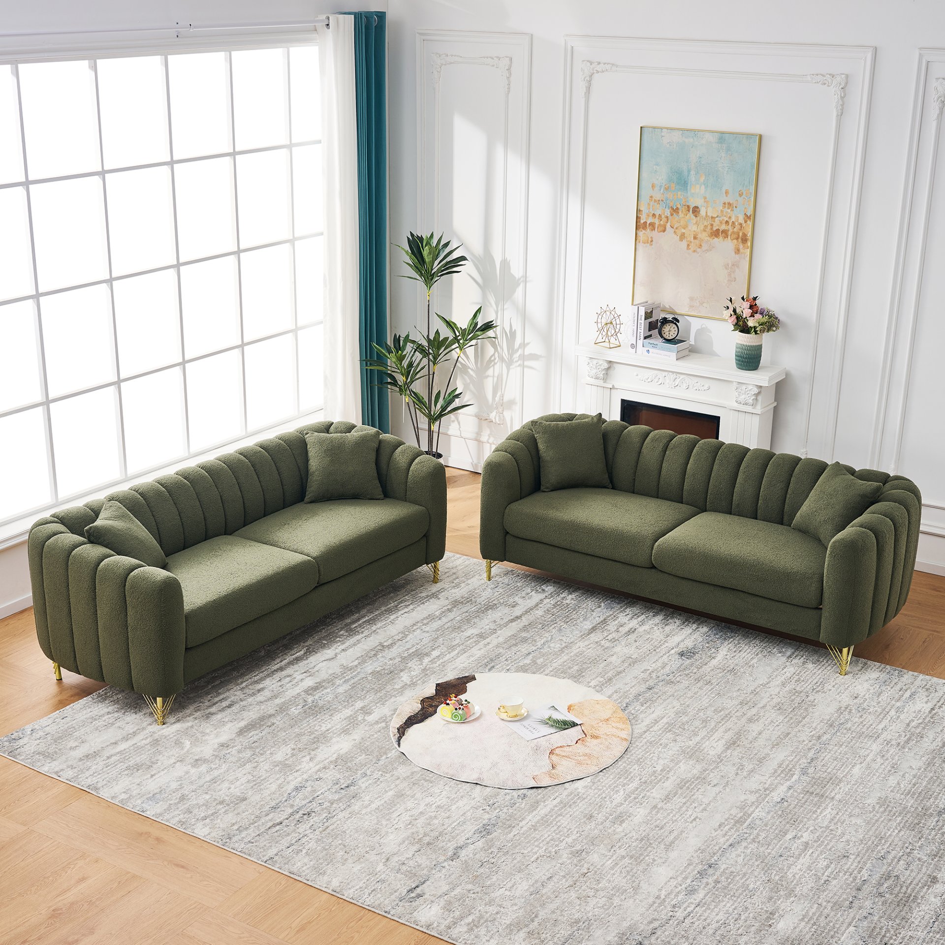 Luxury Oversized Sofa, 3 + 3 Seater, Tufted Couch For Living Room - Green - Image 4