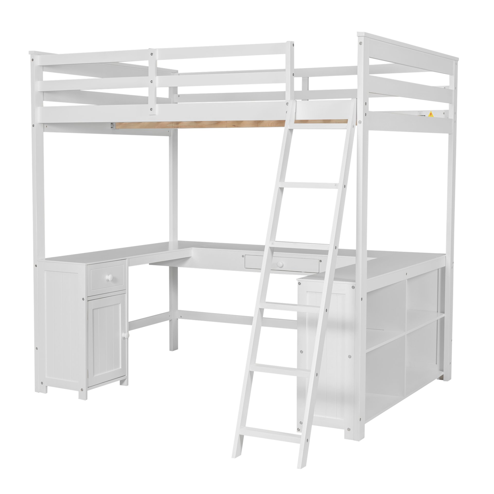 Full Size Loft Bed With U-Shaped Desk, Drawers, And Storage Shelves - White - Image 14