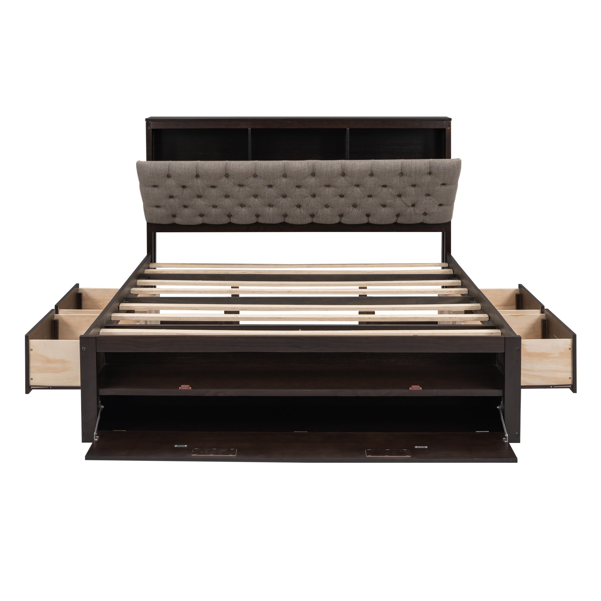 Queen Size Platform Bed With Storage Headboard, Shoe Rack And 4 Drawers - Espresso - Image 17