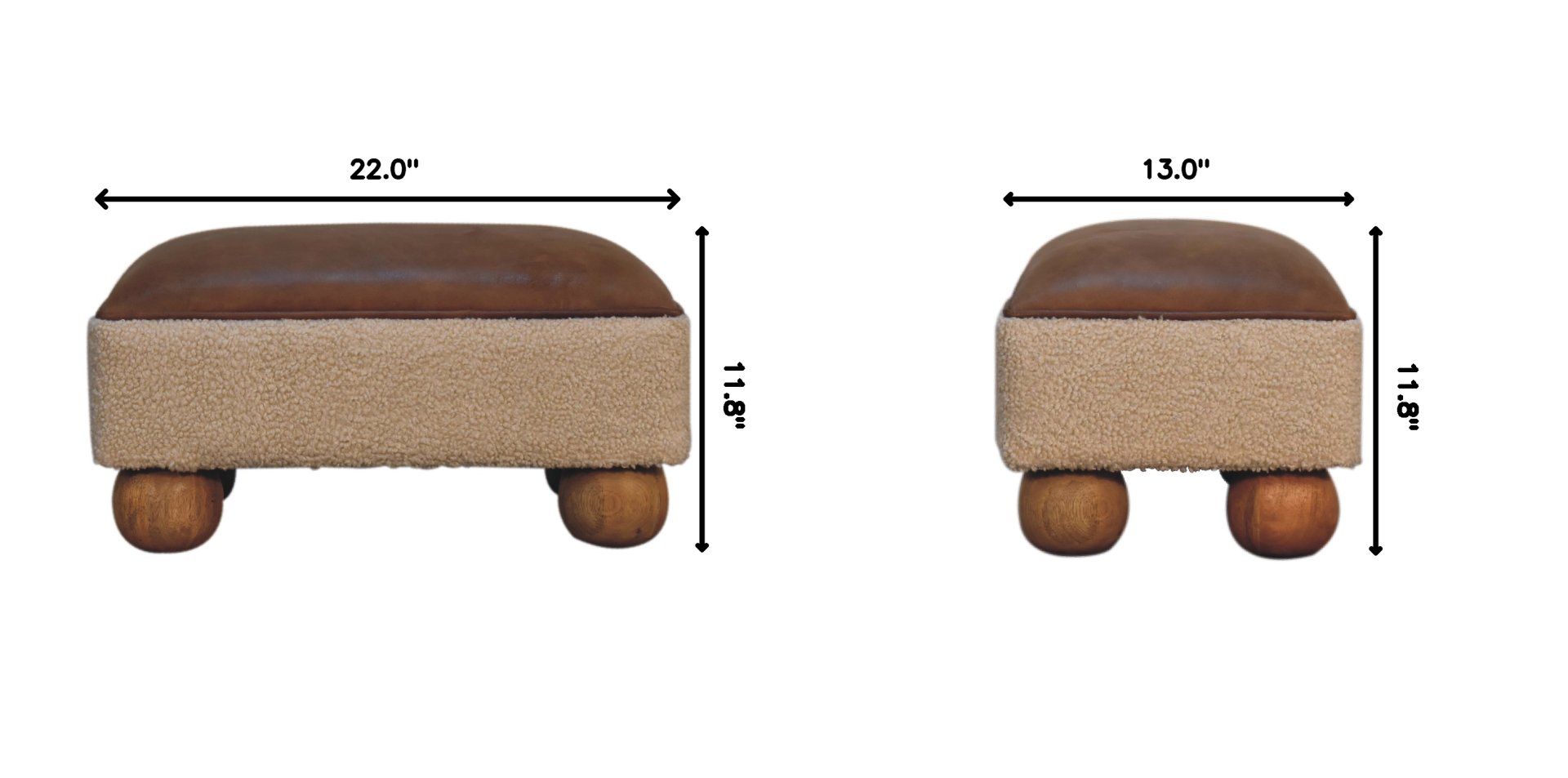 Vintage Leather Boucle Ball Footstool - Brown - Image 10