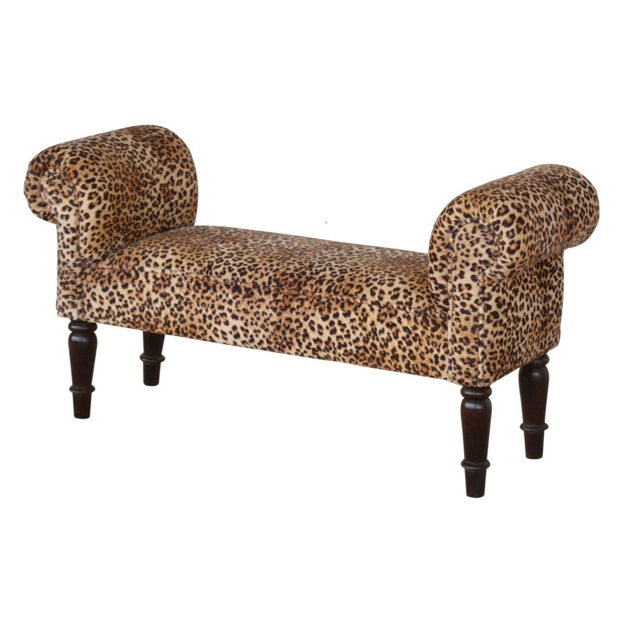 Leopard Print Velvet Bench - Walnut - Image 3