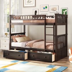 Twin Over Twin Bunk Bed With Drawers, Convertible Design - Espresso