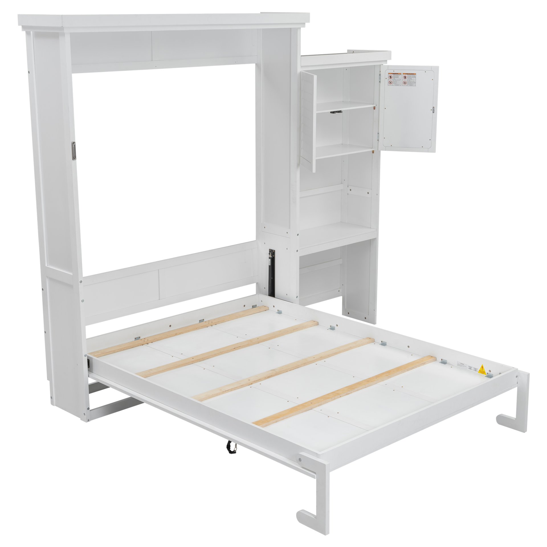 Queen Size Murphy Bed With Louvered Design And Multiple Storage Shelves - White - Image 17