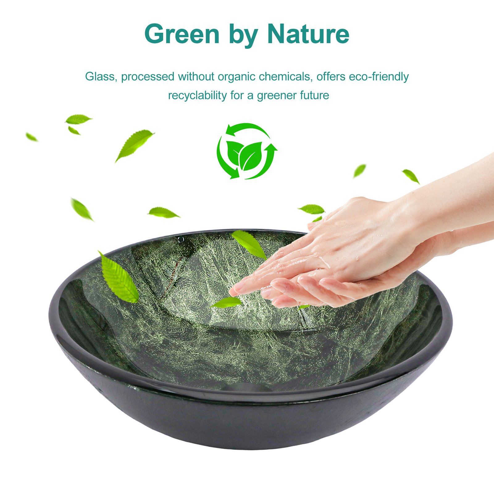 Vessel Sink With Faucet And Pop Up Drain, Natural Marble Texture Bathroom - Green - Image 4