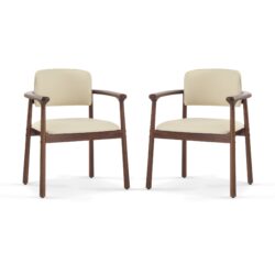 Dining Room Chairs, Ideal For Home & Kitchen (Set of 2) - Beige / Dark Walnut