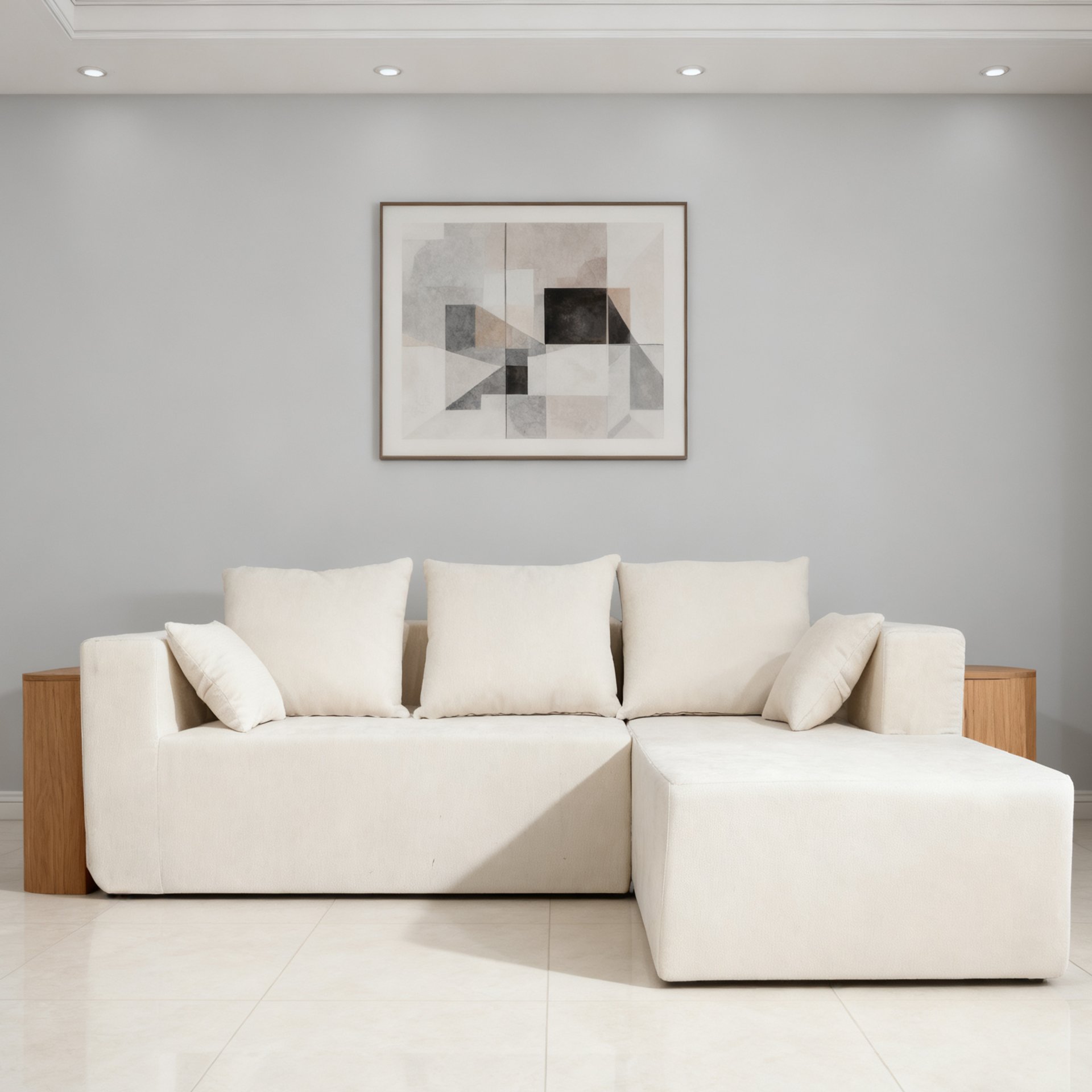 Corner Sofa And Sofa Bed With High Density Sponge - Beige - Image 7
