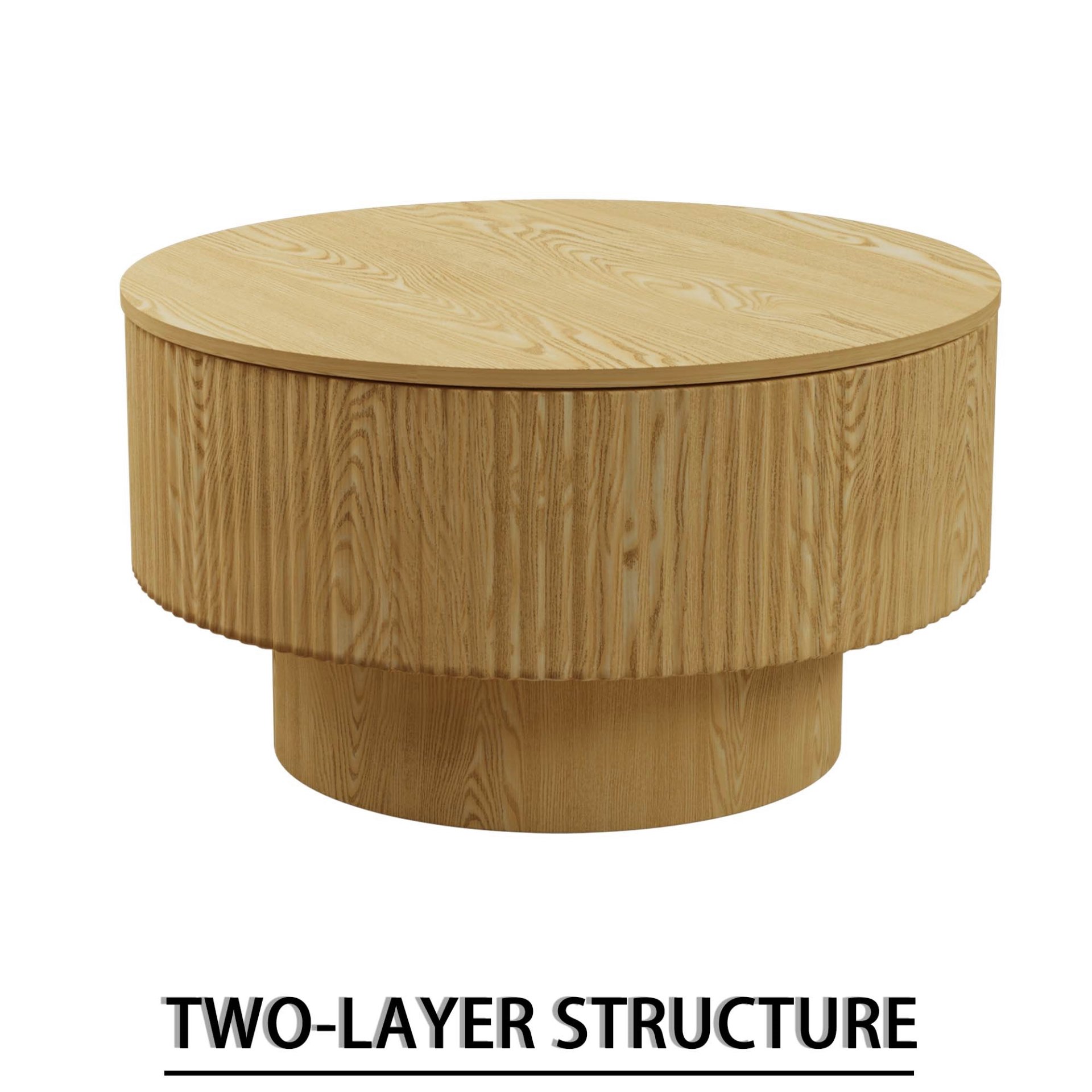 Circular Coffee Table With Stripe Design And Storage Space - Natural Wood - Image 11