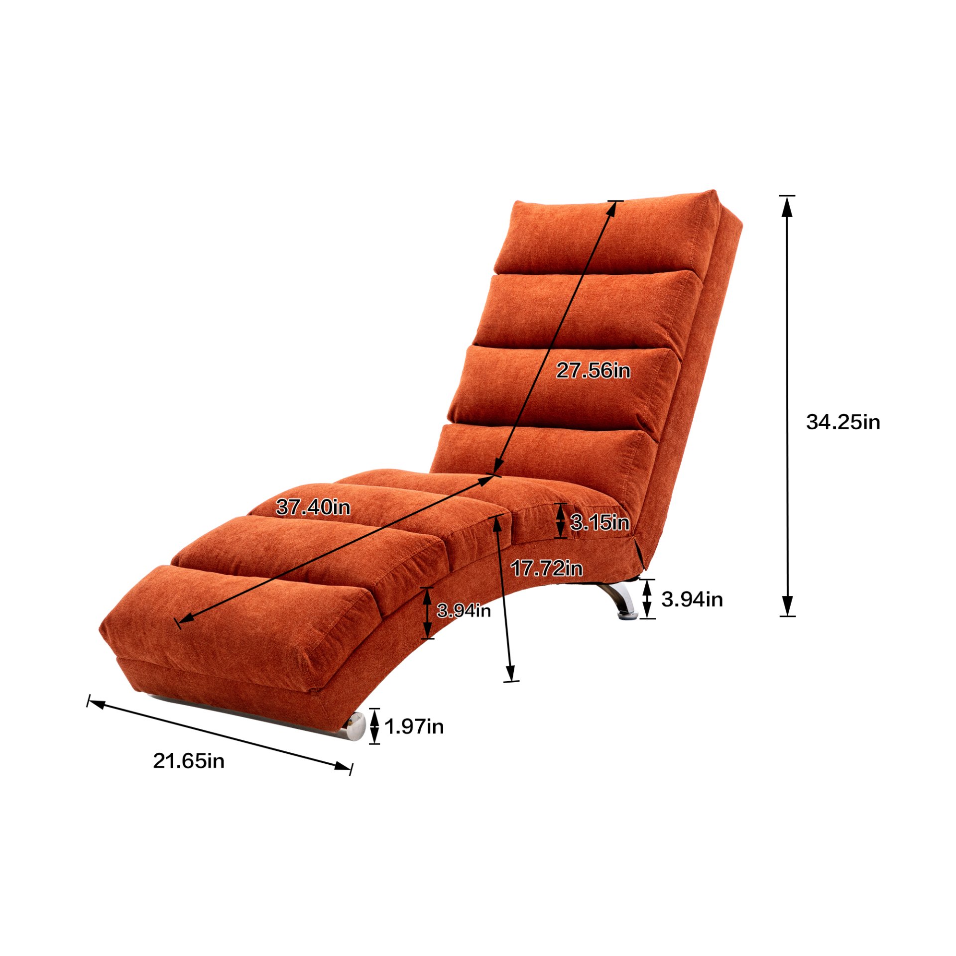 Ergonomic Linen Massage Chaise Lounge With Remote Control, 5 Modes - Orange - Image 3