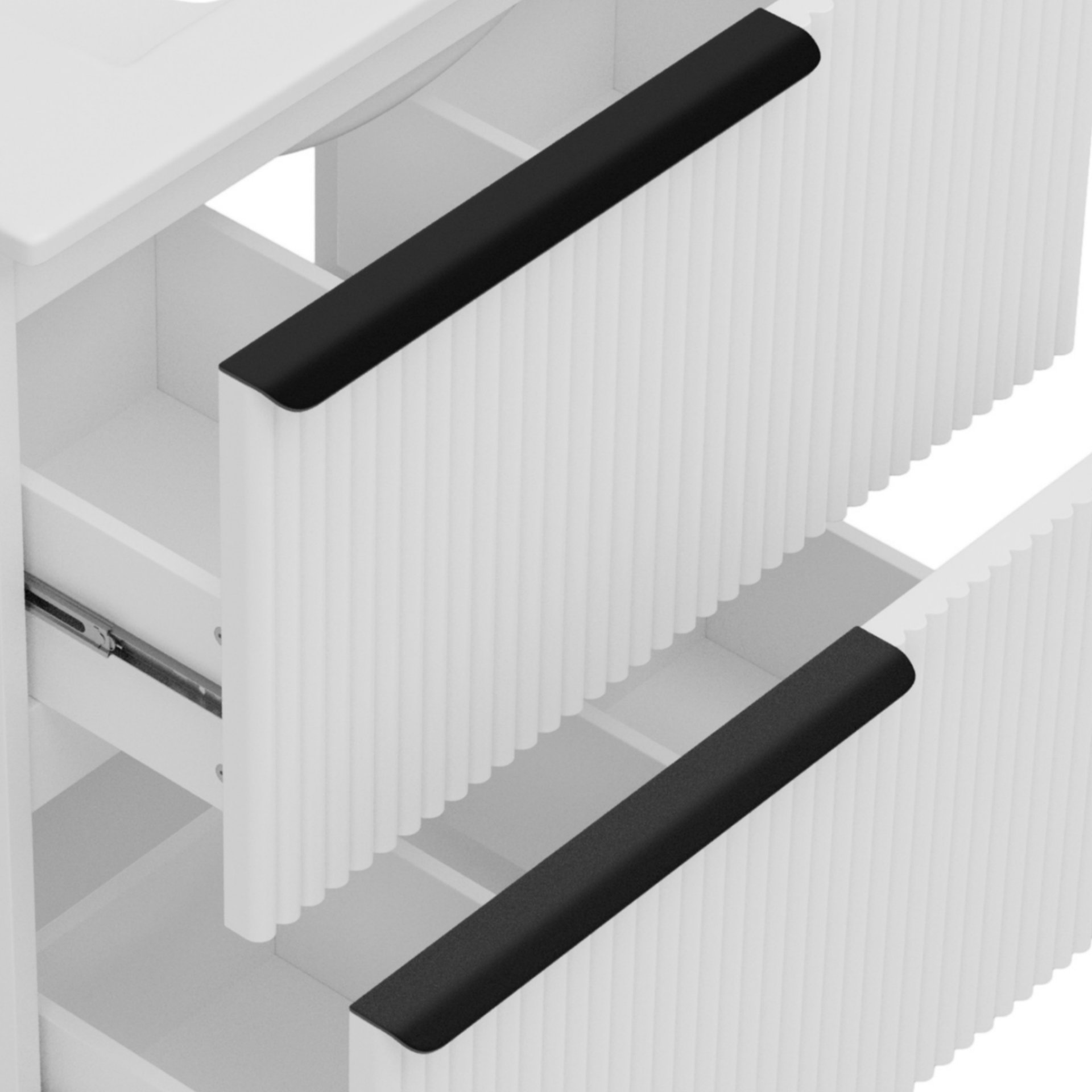 Fluted Bathroom Vanity With Sink, Full Extension Soft Close Drawers - White - Image 13