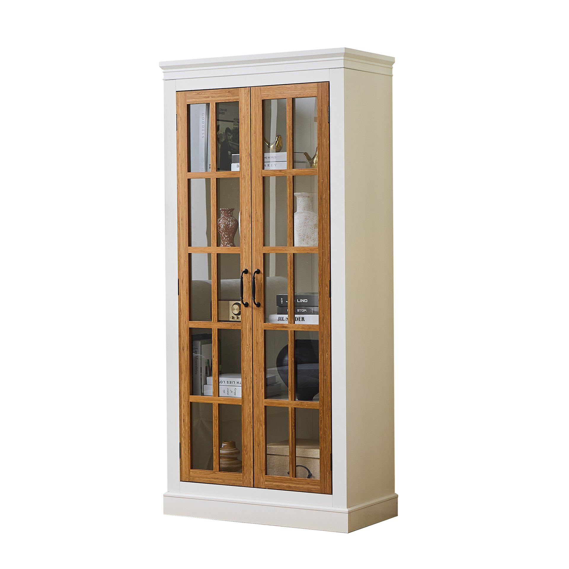 Rustic Style Display Cabinet With Glass Doors For Collectibles & - Brown / Cream White - Image 13