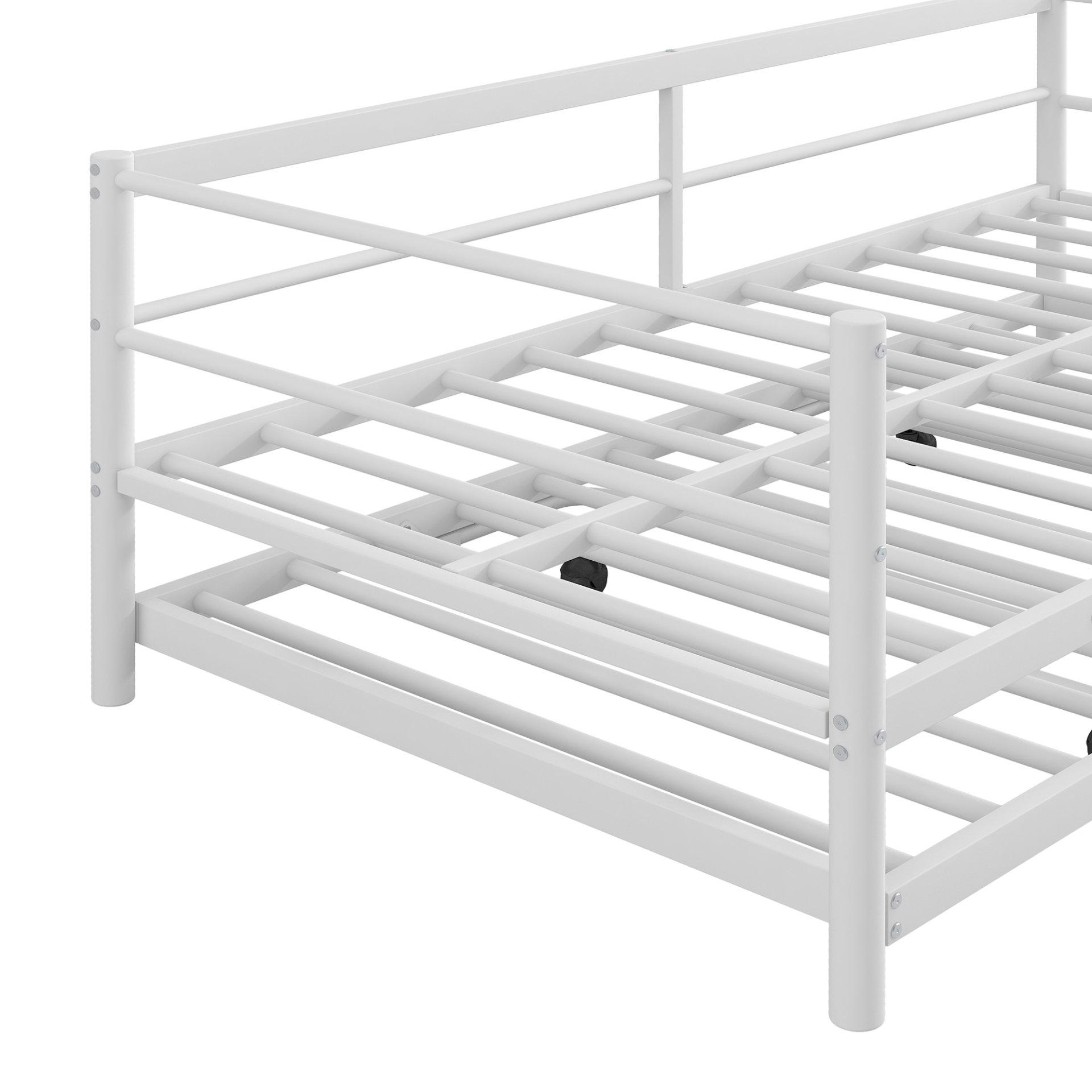 Industrial Twin Daybed With LED Light And Pop Up Trundle, Adjustable Support Frame - White - Image 9