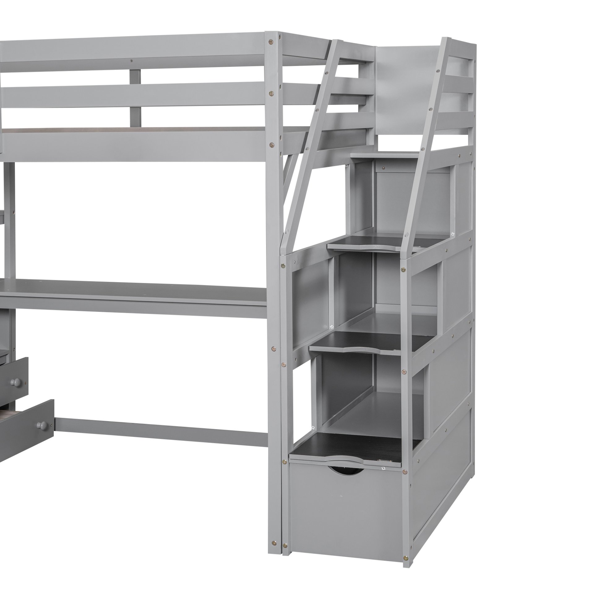 Twin Size Loft Bed With Built In Desk, Shelves, Drawers, And Storage Staircase - Gray - Image 14
