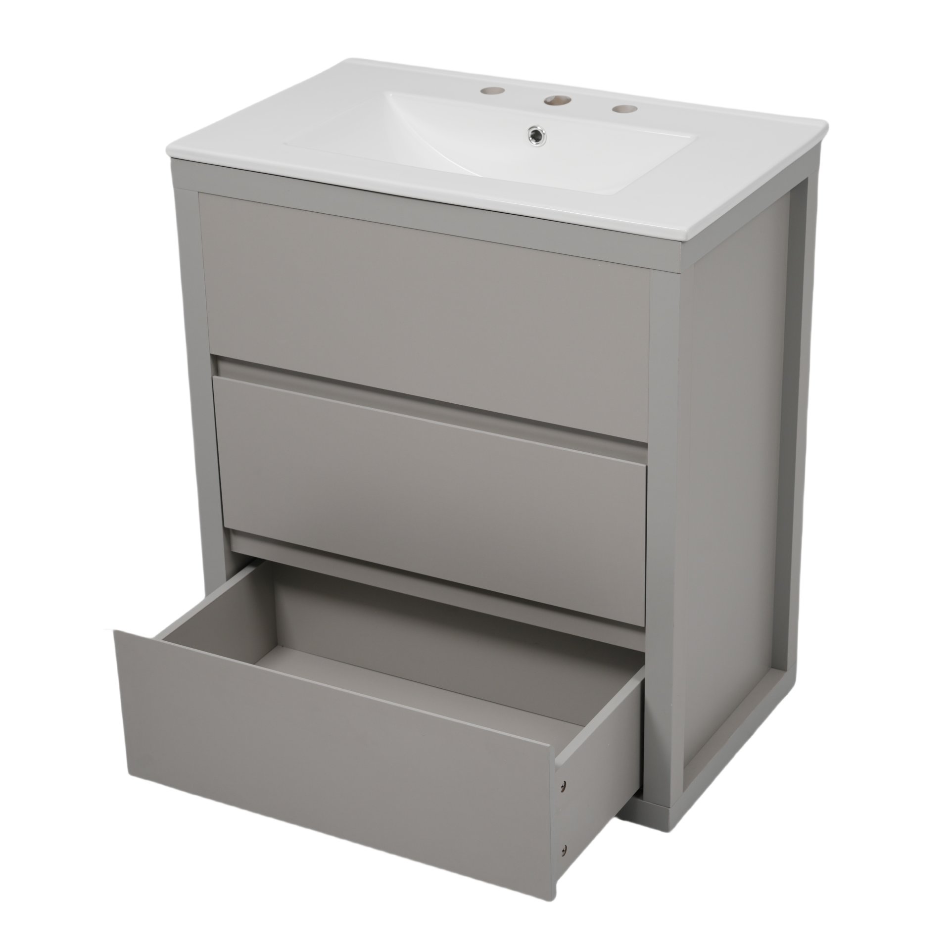 Freestanding Bathroom Vanity With Sink, 2 Full Extension Drawers, Soft Close Slides - Gray - Image 19