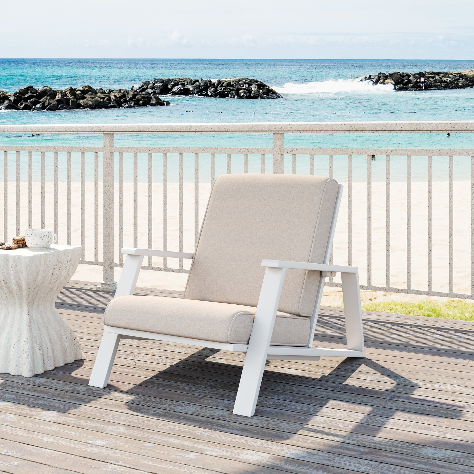 Outdoor Patio Lounge Chair - Beige / White - Image 2