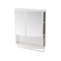Arched Glass Double Door Wardrobe With Shatterproof Mirror, Open Shelf & Towel Rack - White