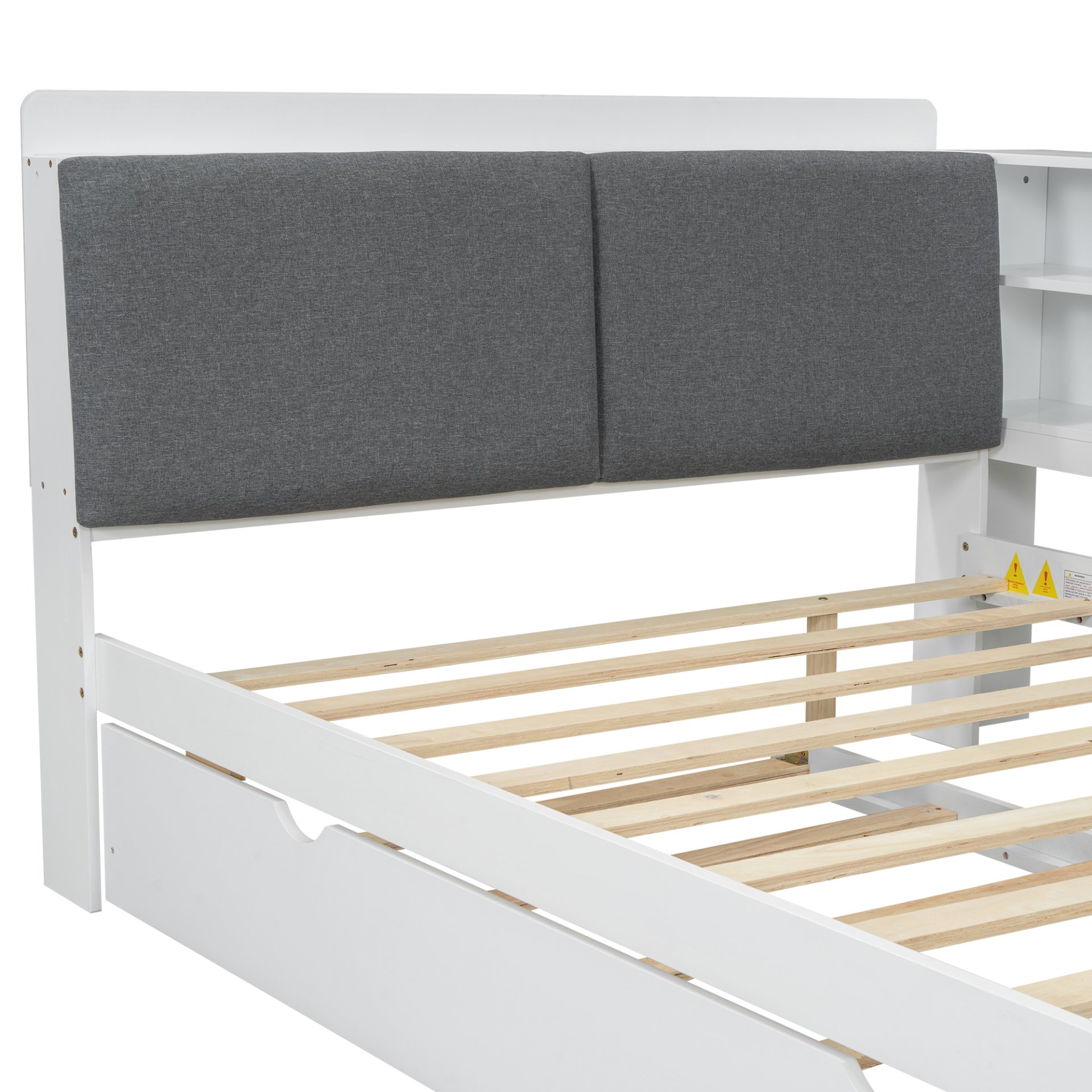 Full Size Platform Bed With Trundle, Shelves, And Storage Headboard - White - Image 9