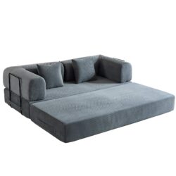 Convertible Sleeper Sofa Bed With Cylindrical Pillow, Floor Sofa Lounge Couch For Living Room - Gray