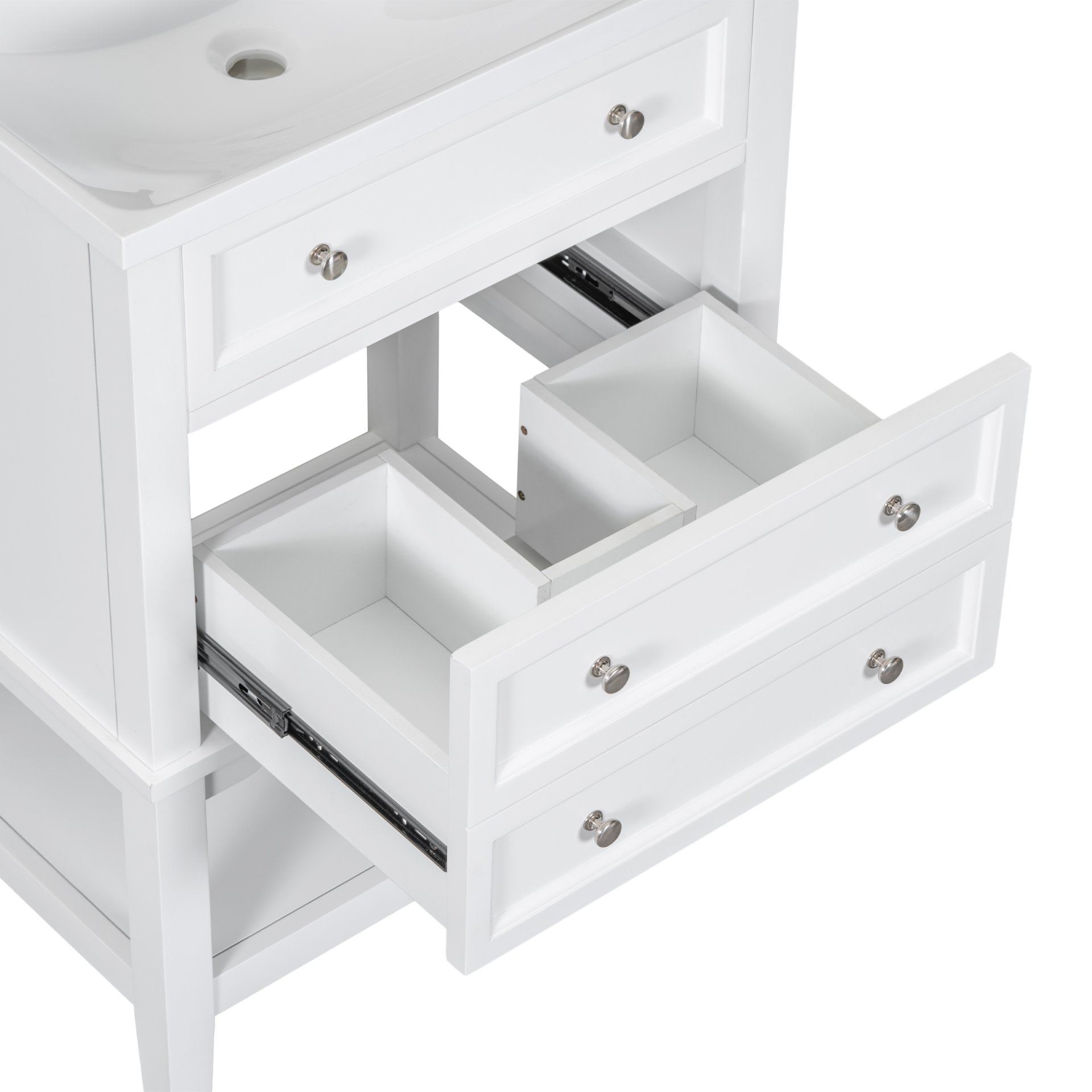 24" Bathroom Vanity Without Sink, Base Only, Storage Cabinet With Drawer And Open Shelf - White - Image 14
