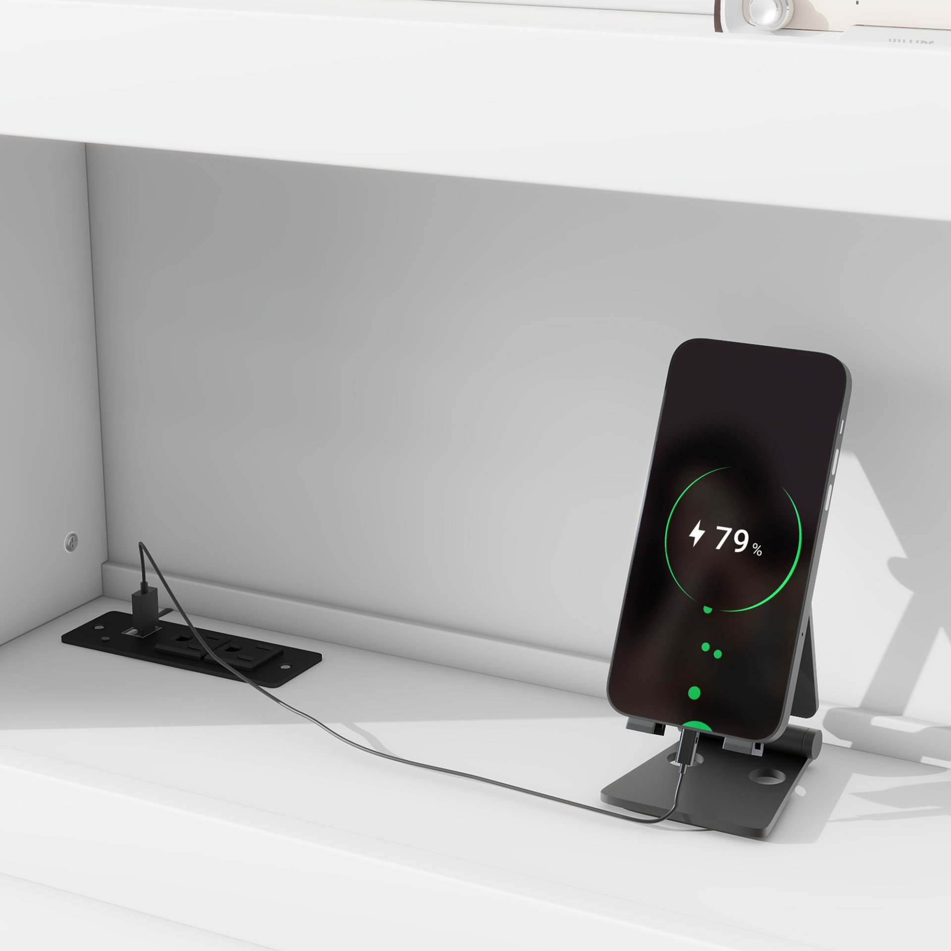 Full Size Platform Bed With Trundle, Drawers, USB Ports And Built In Shelves - White - Image 7