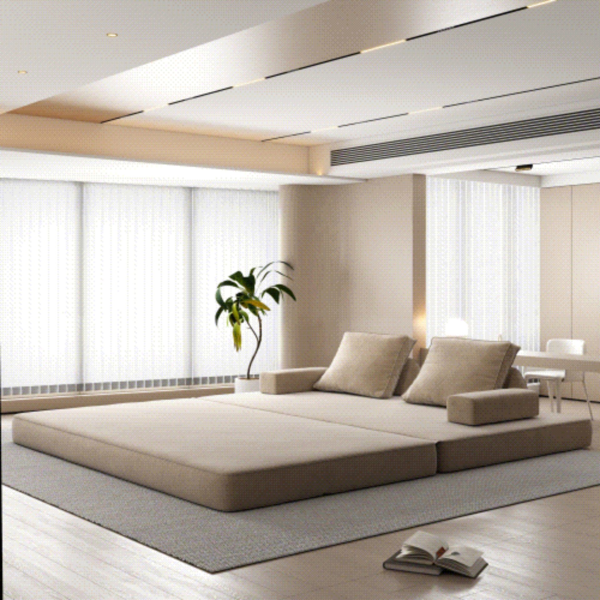 Multifunctional Convertible Sofa Bed With 2 Tumbler Backrests And 2 Pillows, Diy Modern Upholstered Couch - Camel - Image 5