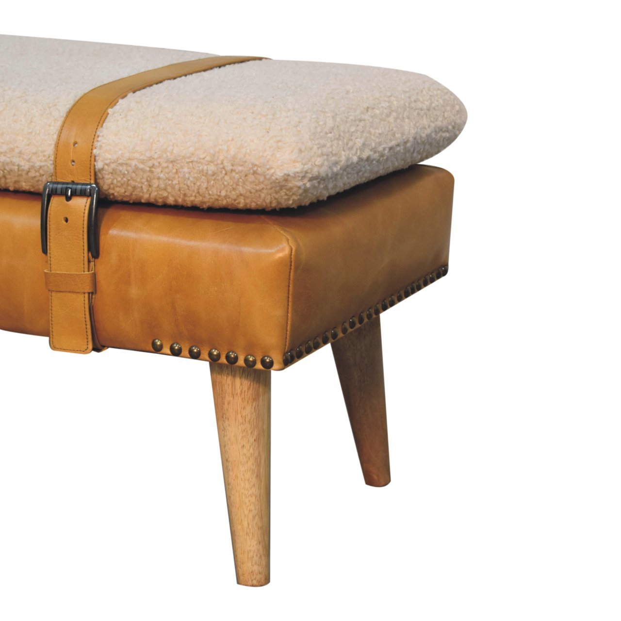 Bouclé Buffalo - Hide Leather Bench - Brown - Image 9