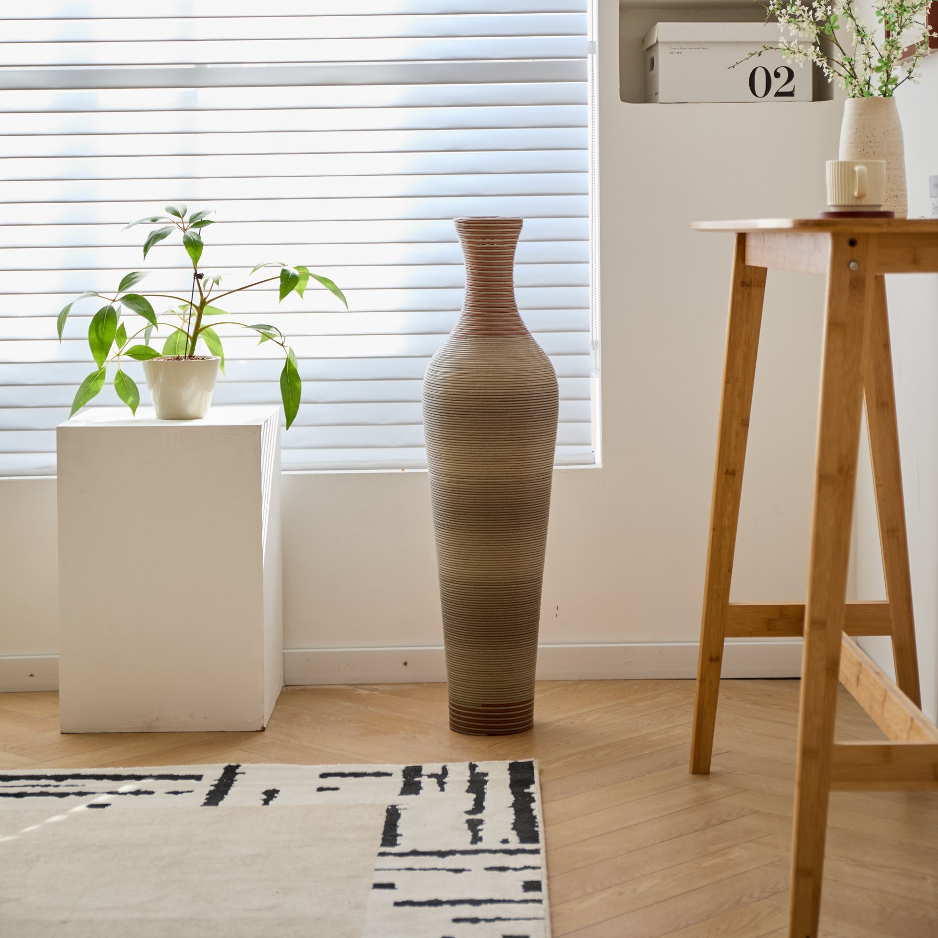 Tall Vase - Brown Decorative Floor Vase, Classic Neat Floor Vase Tall Freestanding Flower Holder, Artificial Rattan Vase, Floor Vase, Flower Holder For Home Decor - Gray - Image 18