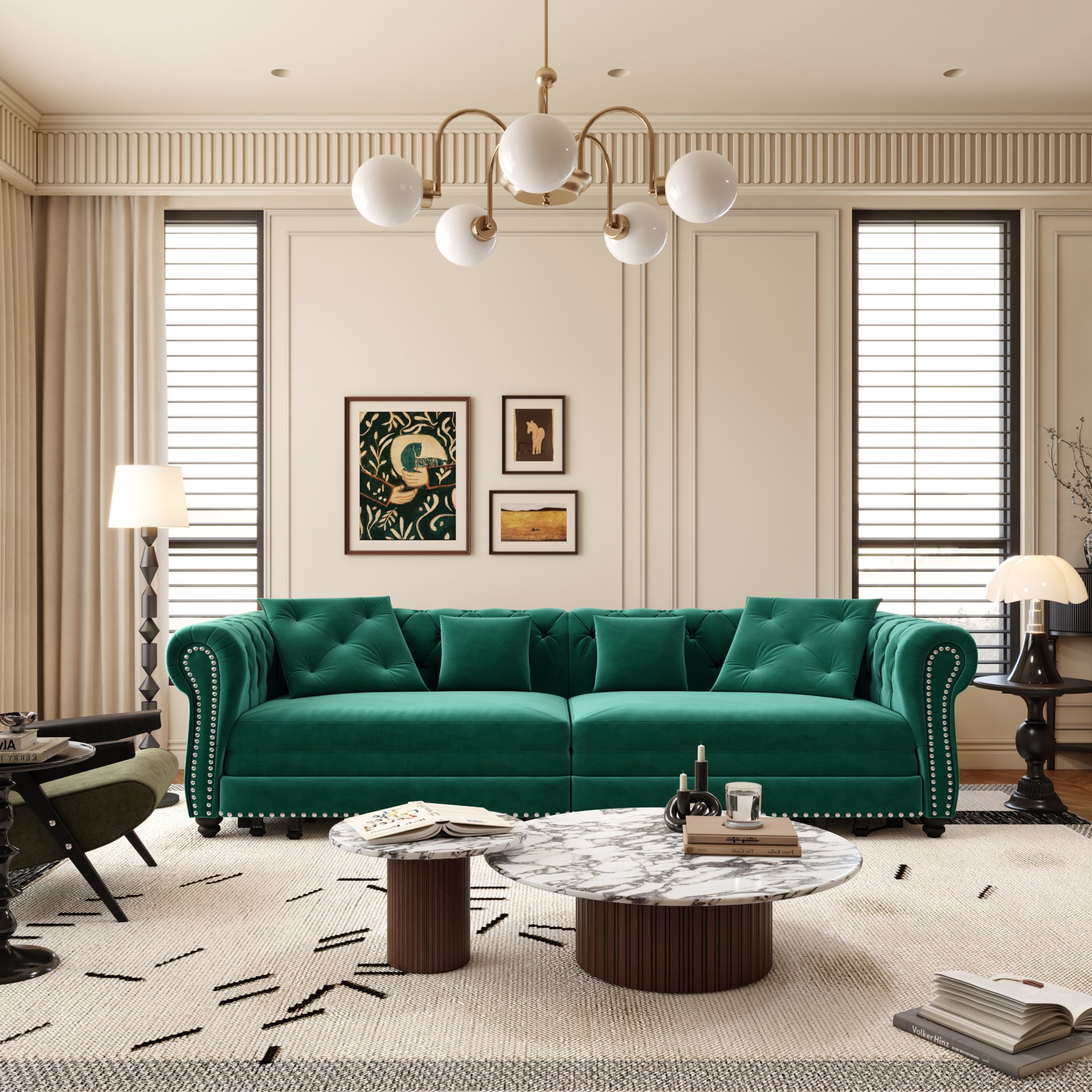 3 In 1 Pull Out Sofa Bed, Convertible Sleeper Sofa Bed, 3 Seater Sofa With Movable Ottoman - Green - Image 6