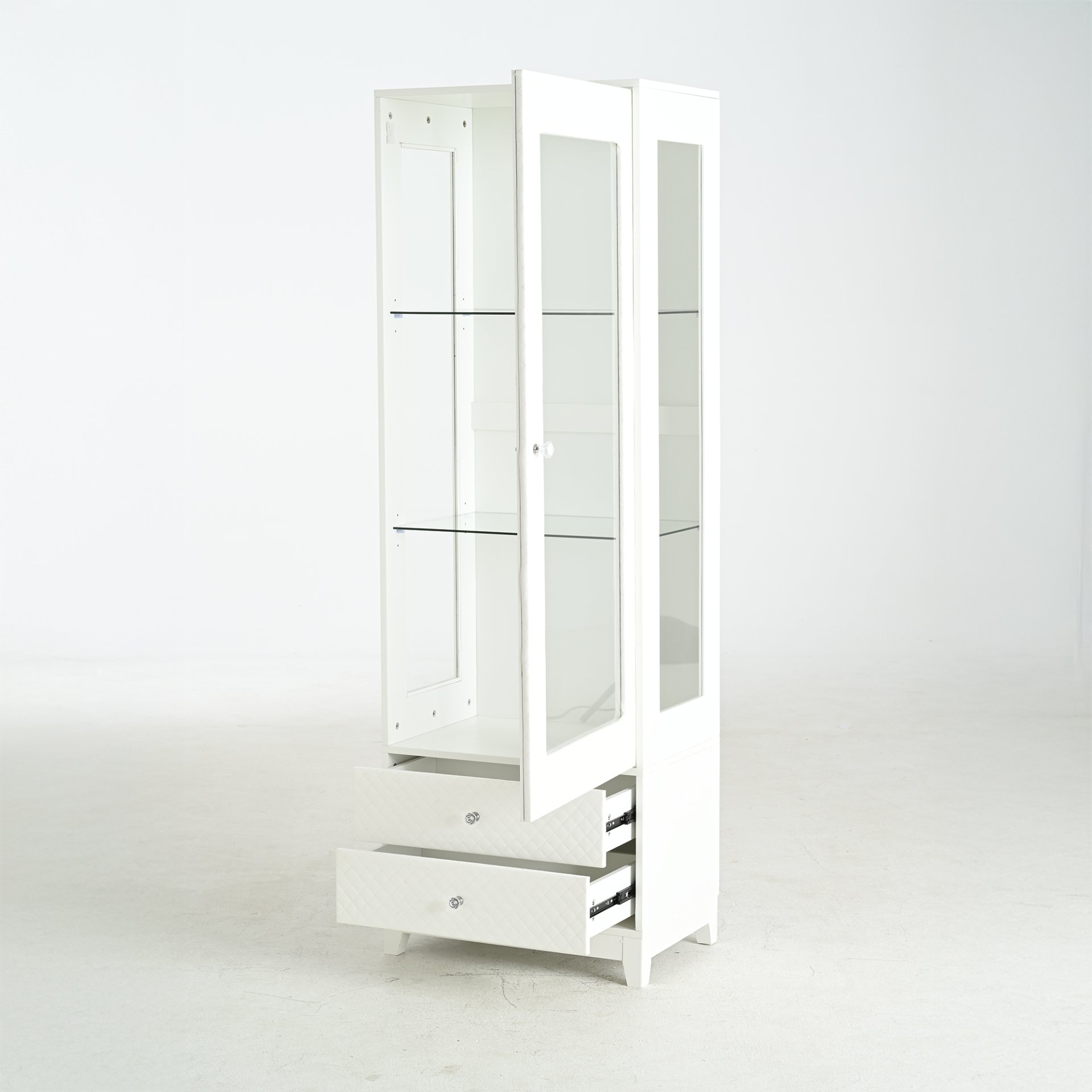Modern Upholstered Glass Display Cabinet With Adjustable LED Light - White - Image 11