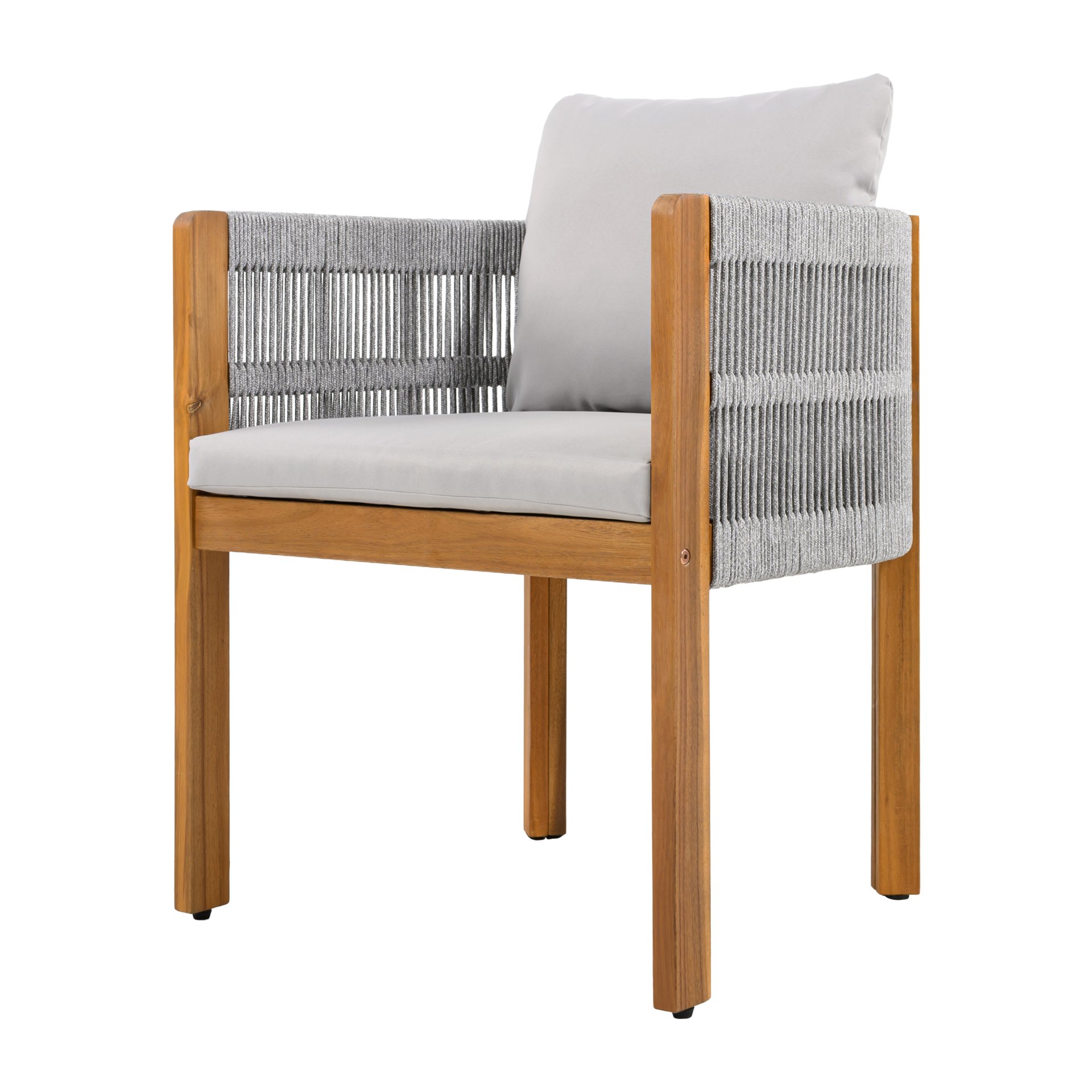 Outdoor Dining Chairs With Rope Handles (Set of 2) - Gray / Teak - Image 8