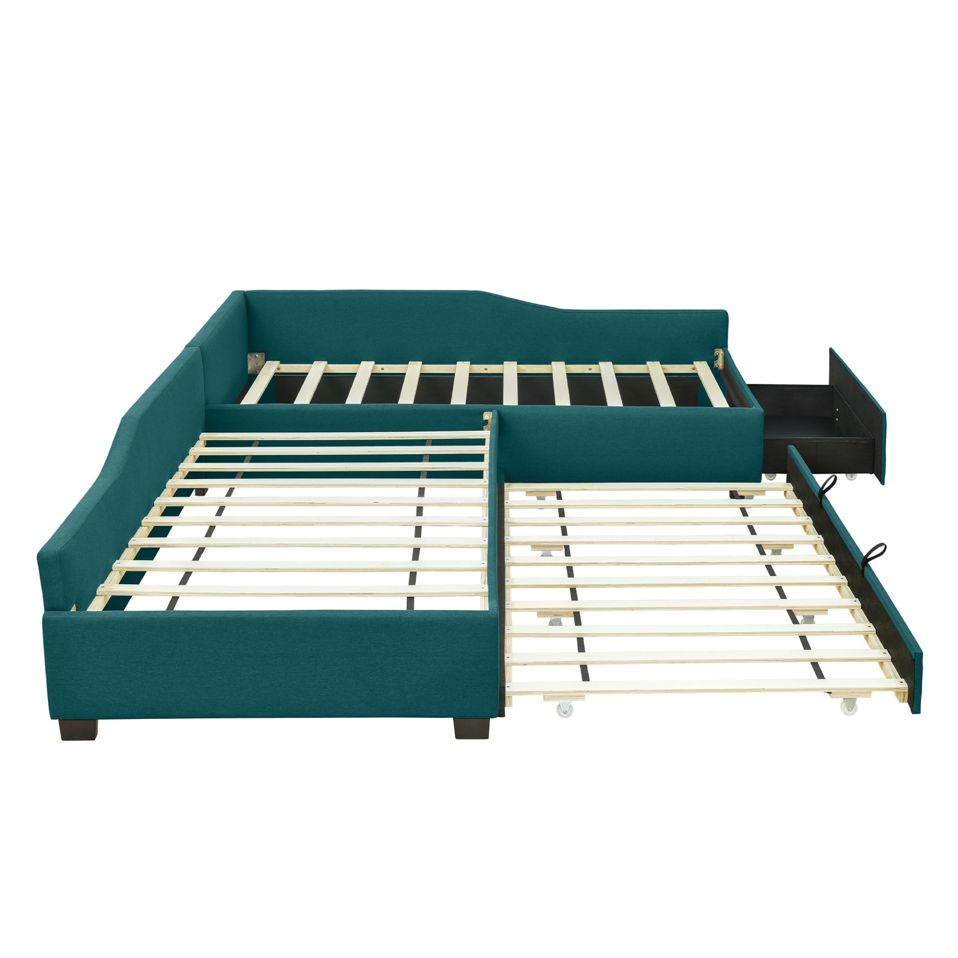 Upholstered Double Twin Daybed With Trundle And Drawer - Green - Image 11