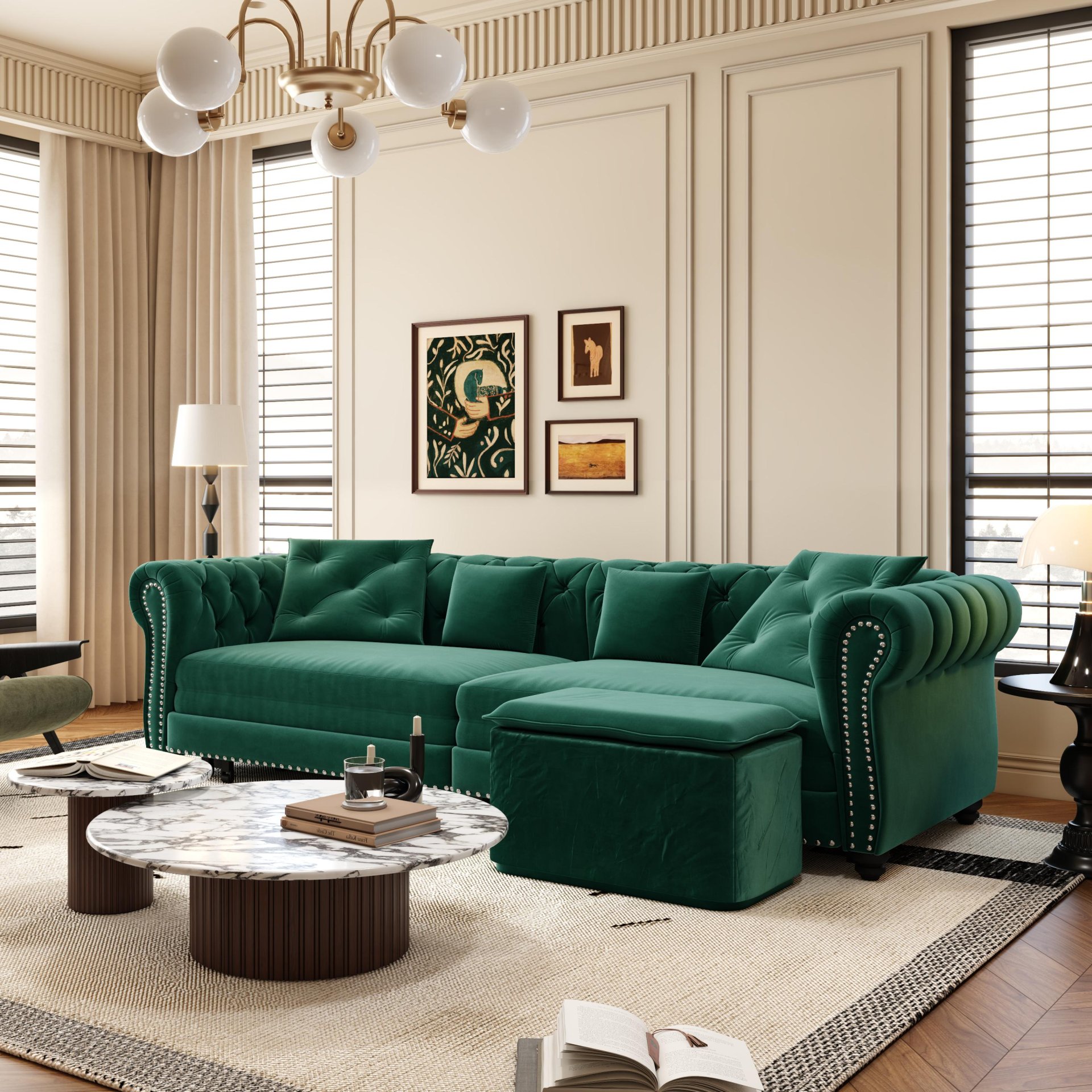 3 In 1 Pull Out Sofa Bed, Convertible Sleeper Sofa Bed, 3 Seater Sofa With Movable Ottoman - Green - Image 7