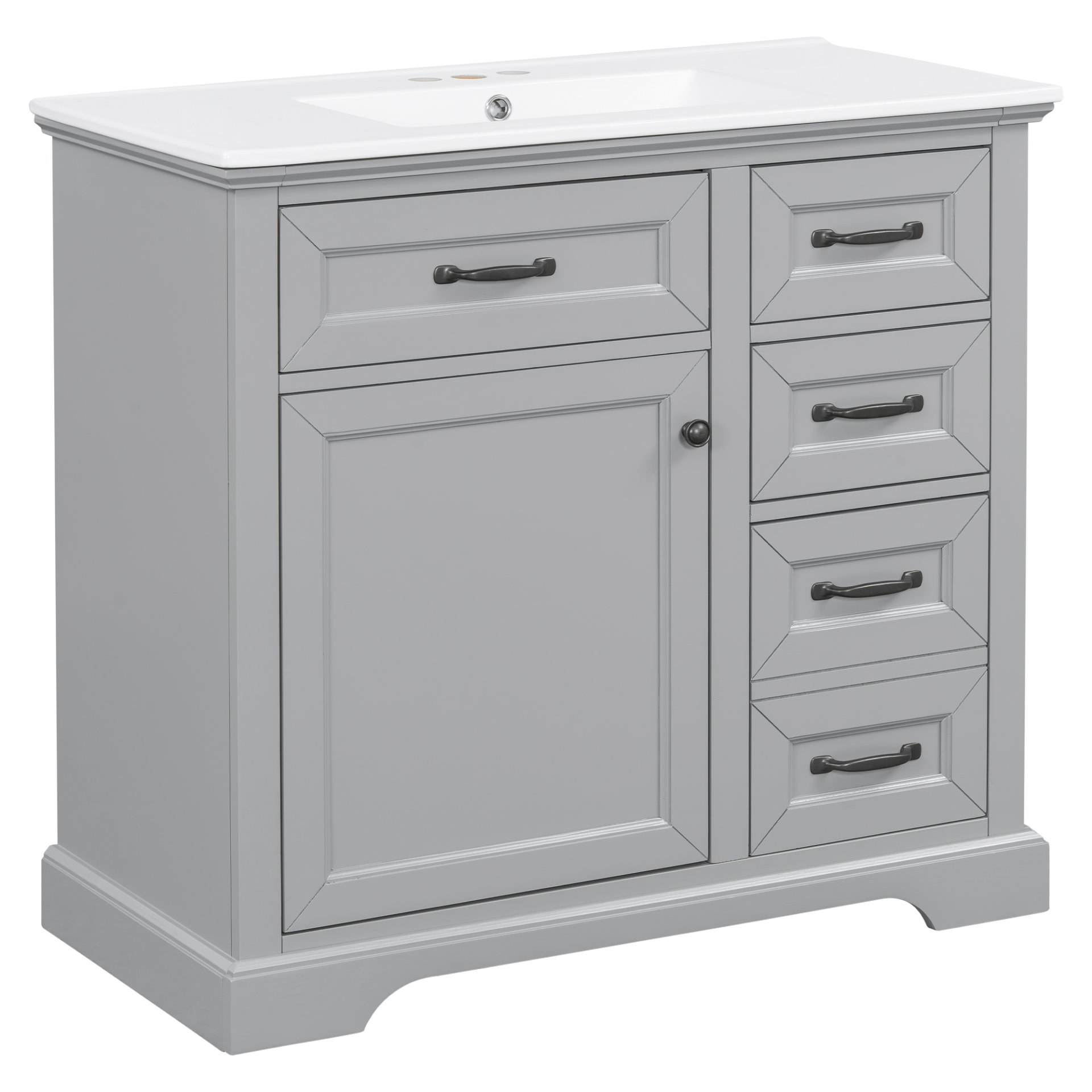 36" Bathroom Vanity With Sink, 2 Tip Out Drawers, Soft Close Hinges - Light Gray - Image 17