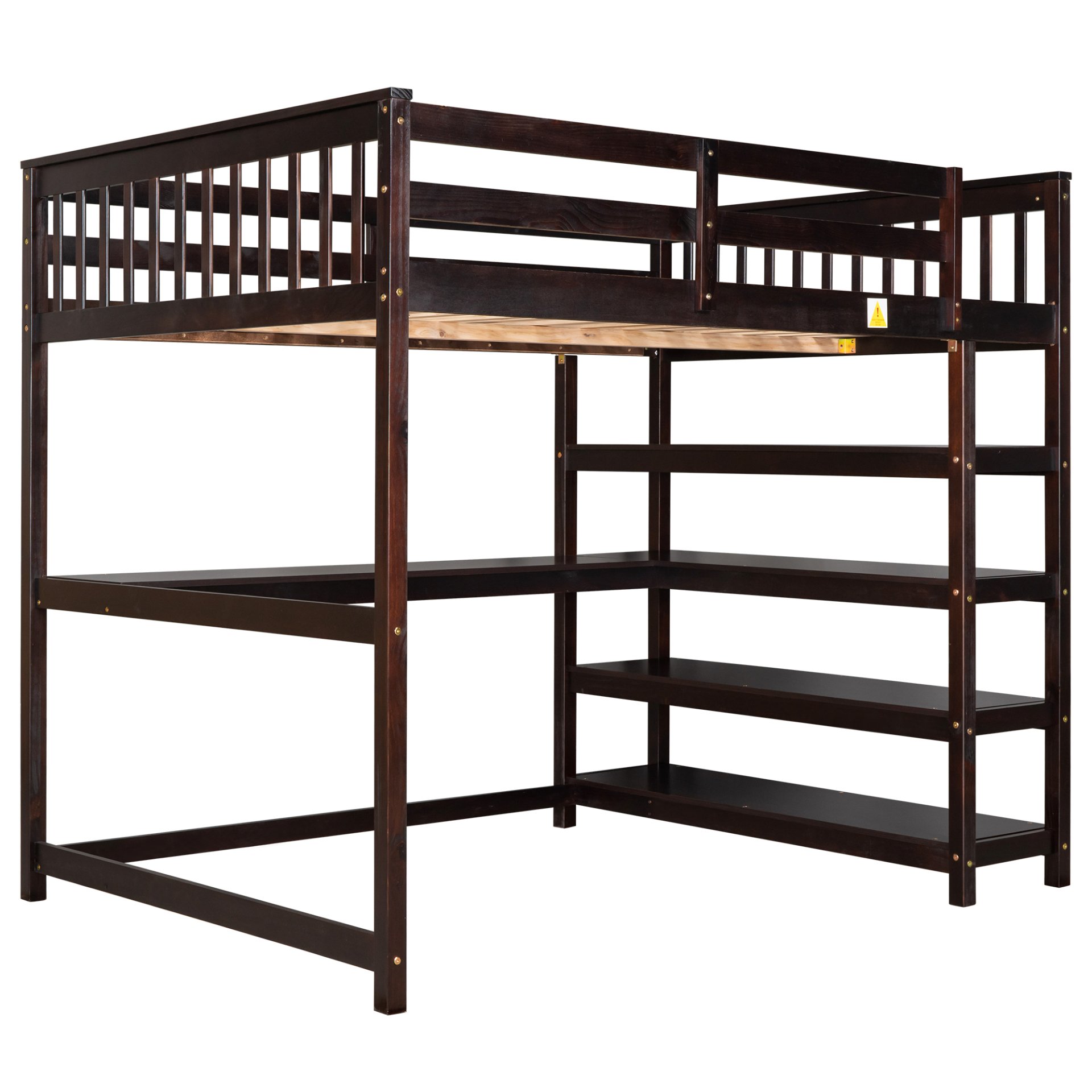 Full Size Loft Bed With Storage Shelves And Under Bed Desk - Espresso - Image 12