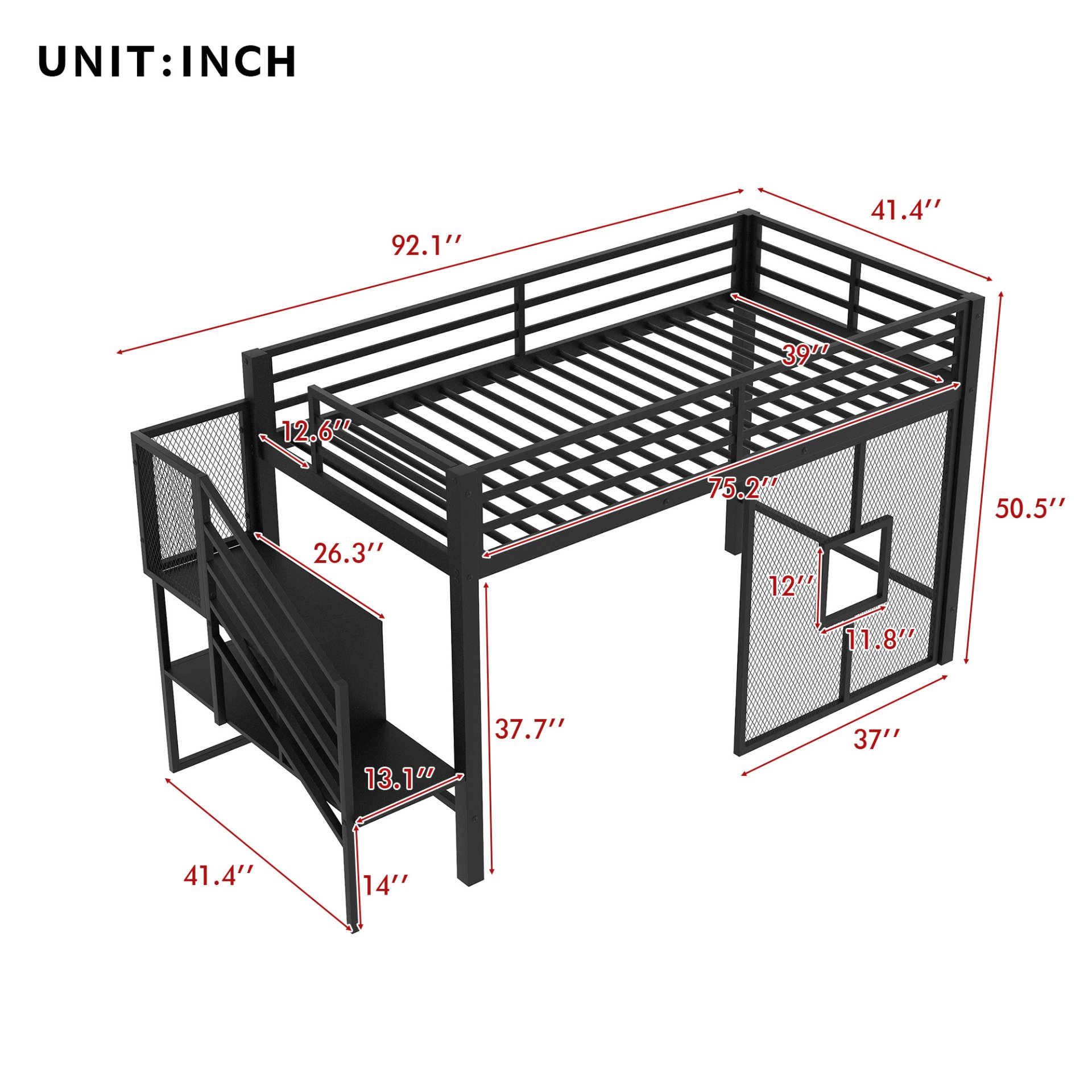 Twin Low Loft Bed Frame With Storage Staircase - Black - Image 3