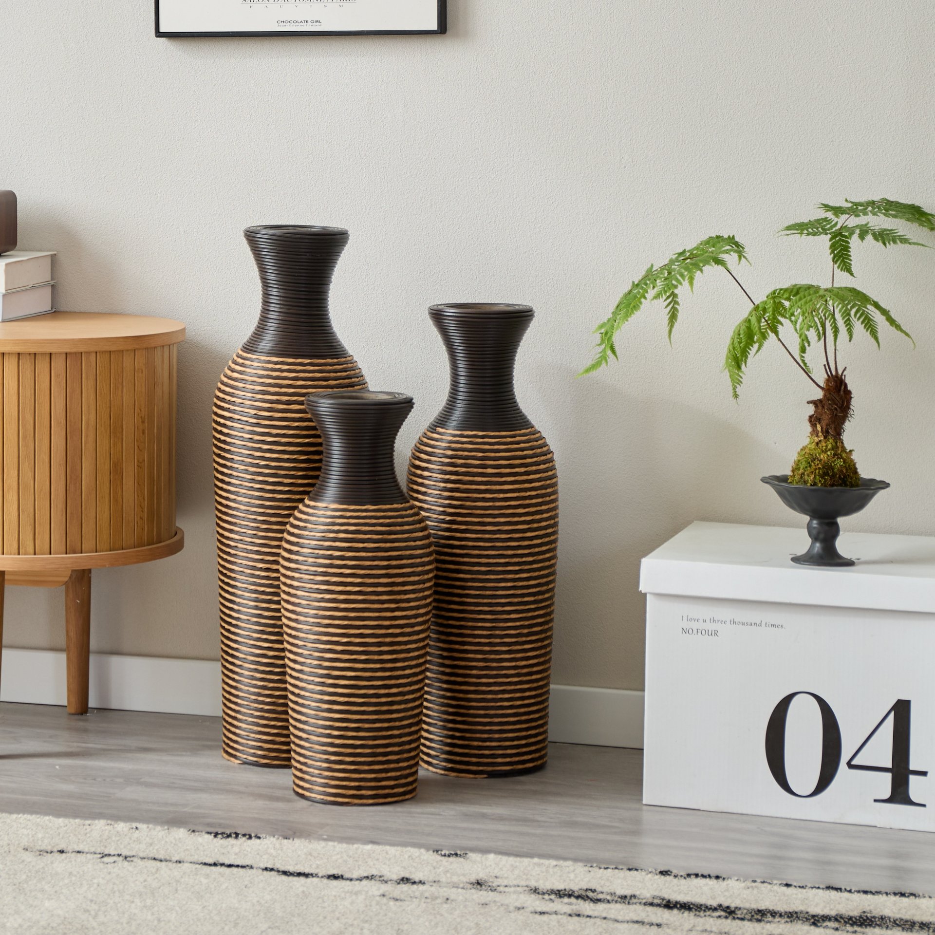 3 Piece Set Of Decorative Floor Vases, Classic And Neat Floor Vases With High Independent Flower Racks, Artificial Vine Vases, Home Decoration Flower Racks - Beige / Black - Image 4