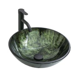 Vessel Sink With Faucet And Pop Up Drain, Natural Marble Texture Bathroom - Green