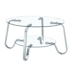 Retro Minimalist Style Metal Frame Double Layer Tempered Glass Coffee Table - Silver