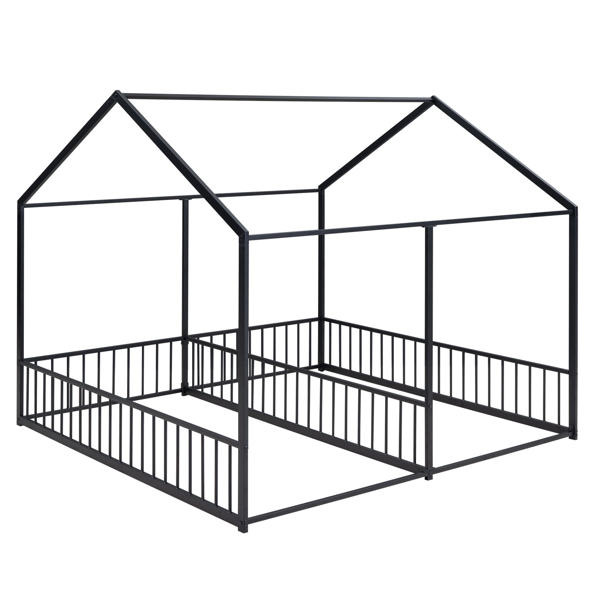 Twin Size House Platform Beds, 2 Shared Beds, Frame With Guardrails, Twin Twin Design - Black - Image 7