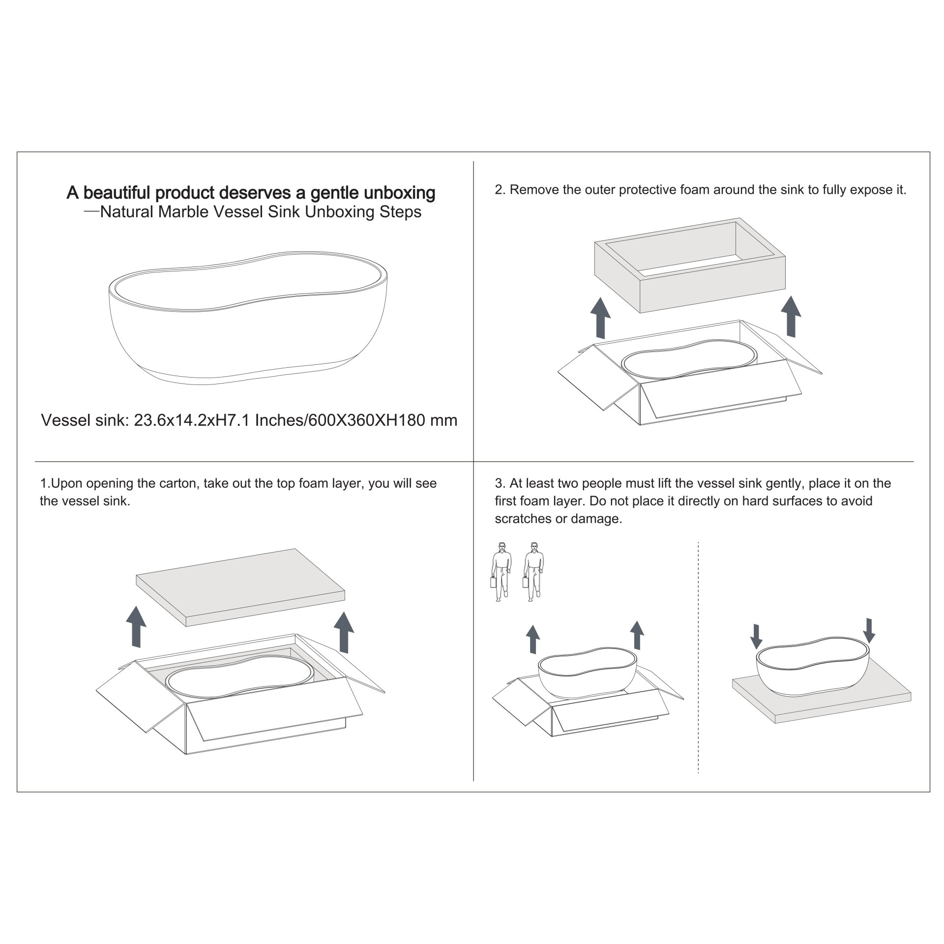 Bathroom Vessel Sink, Wavy Design, Semi Polished Surface - Gray - Image 16