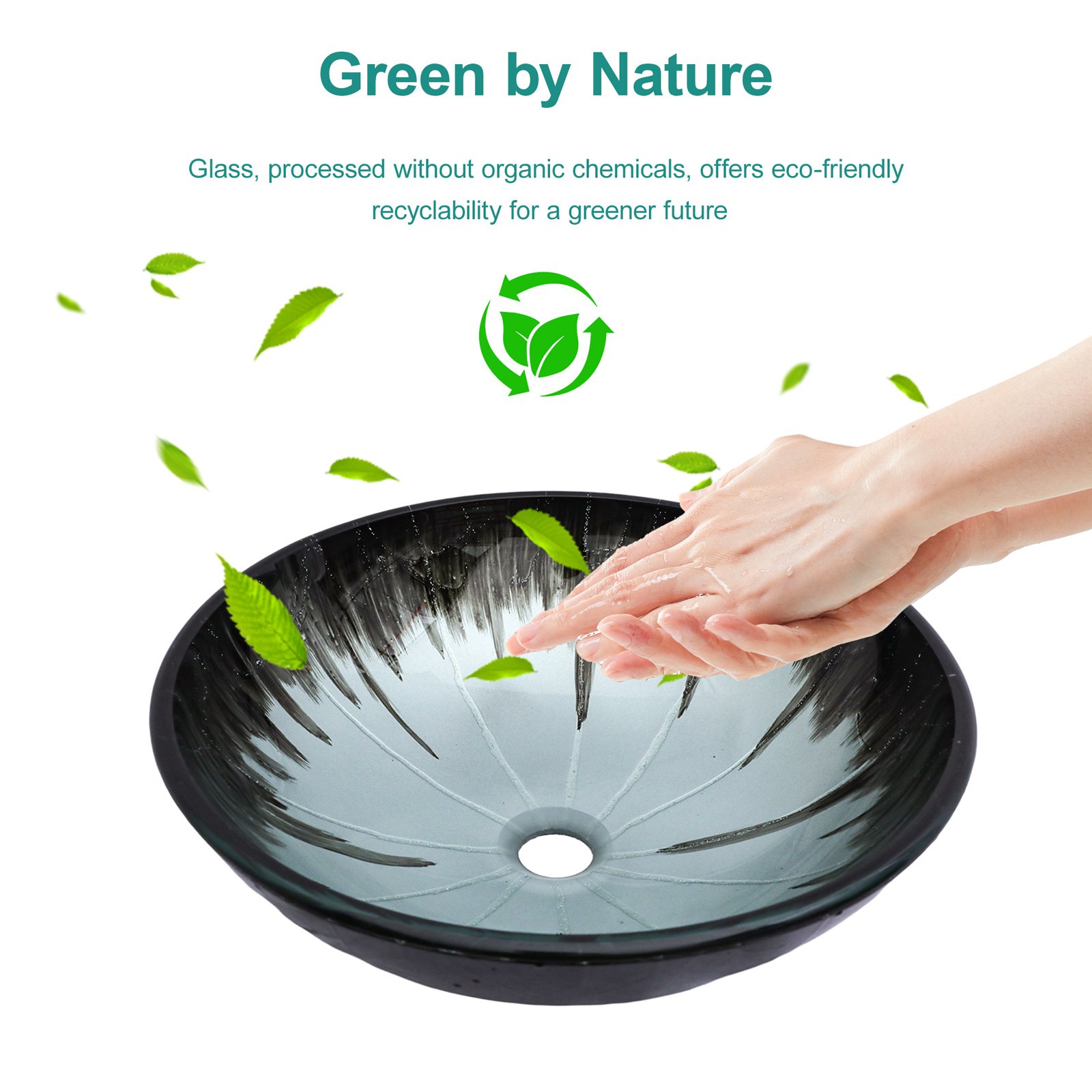 Crackle Vessel Sink With Pop Up Drain, Oval Bathroom Basin - Gray - Image 5