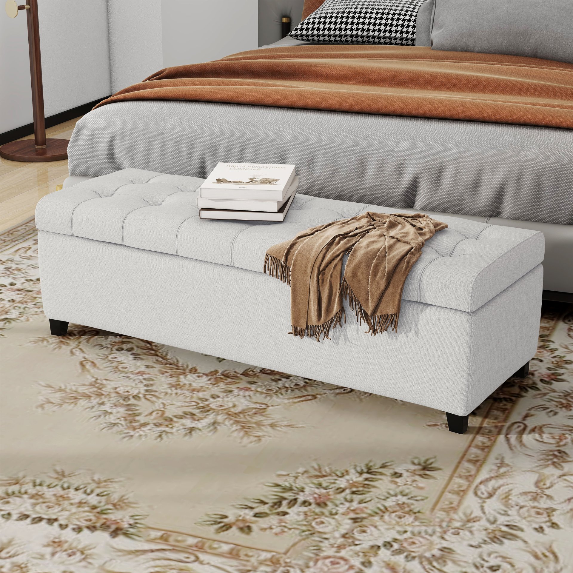Home Mission - Upholstered Storage Ottoman Bench - Light Gray - Image 2