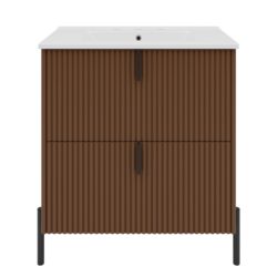 Fluted Bathroom Vanity With Sink, Freestanding Design, Vertical Pulls - Dark Brown