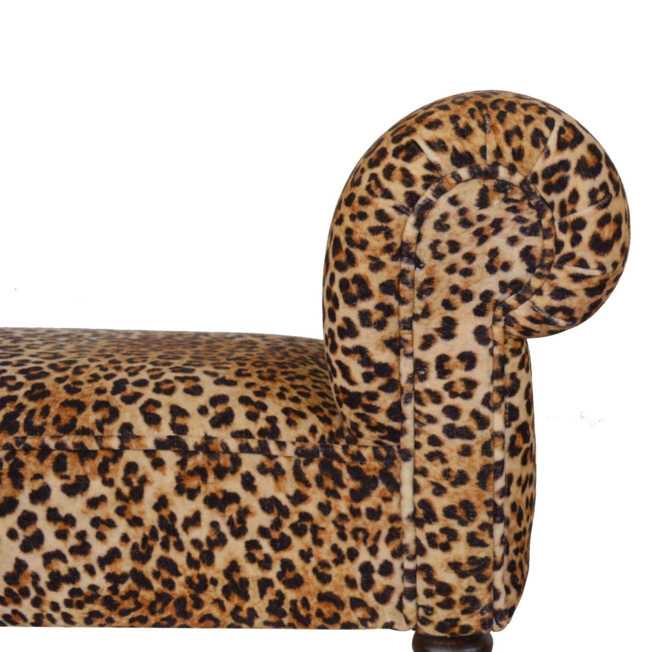 Leopard Print Velvet Bench - Walnut - Image 5
