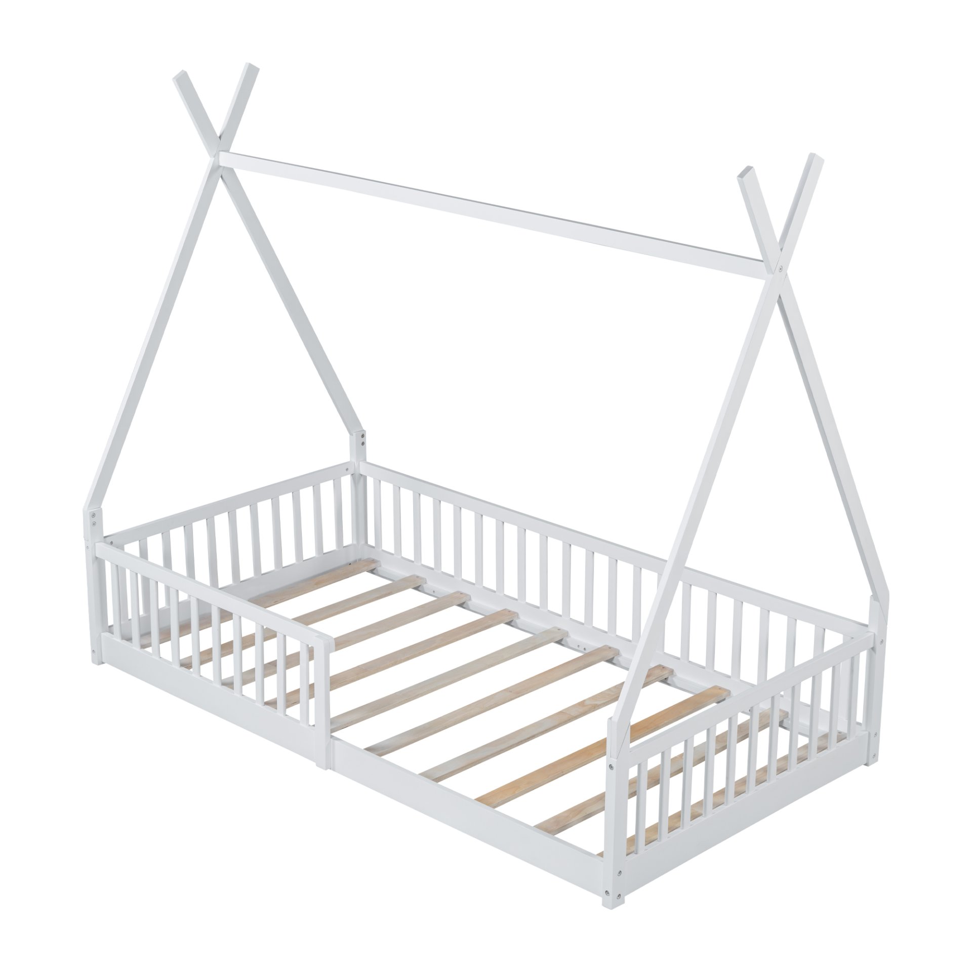 Twin Size House Bed & Fence - White - Image 7
