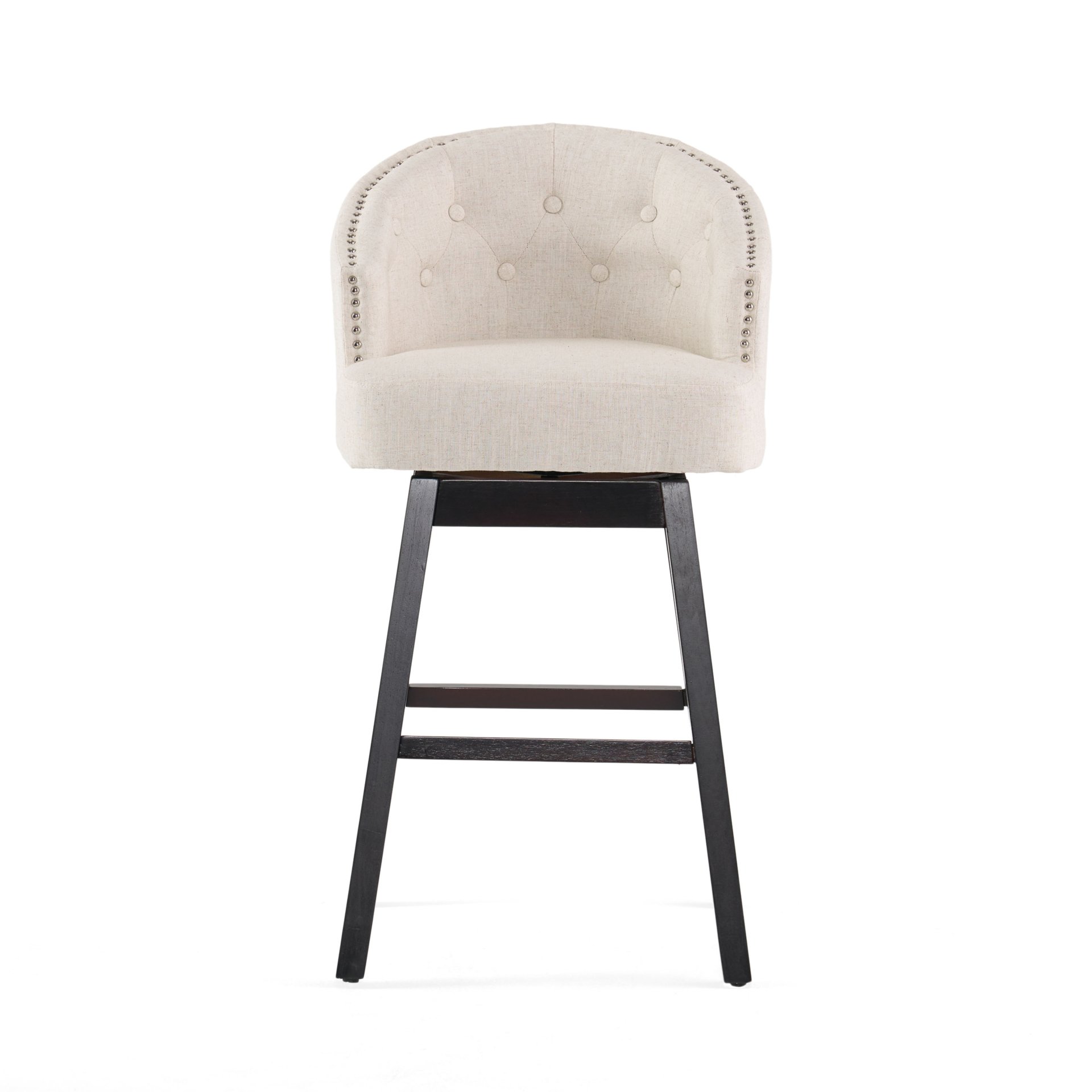 360 Degree Swivel Bar Stool With Stunning Nailhead Trim (Set of 2) - Beige - Image 6