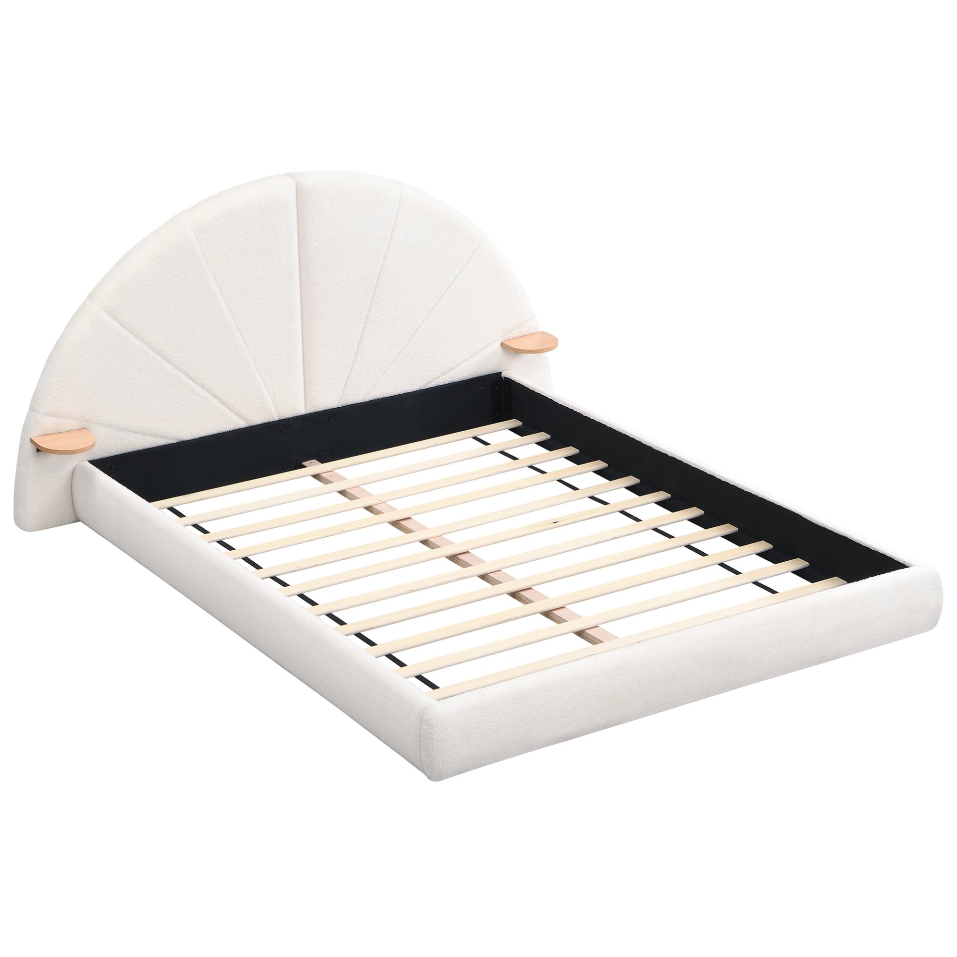 Queen Arched Bed With Small Table, Floor Standing Design - Beige - Image 11